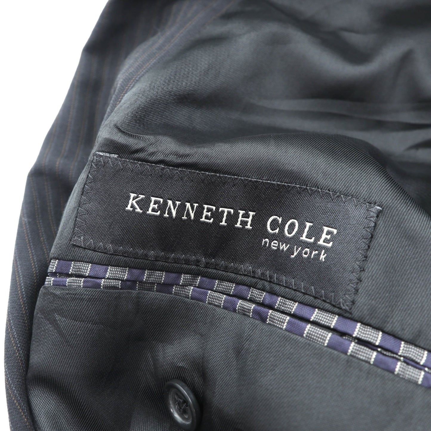 US UNION MADE Blazer ピークドラベル ダブルブレスト ブレザー テーラードジャケット XL ブラック ストライプ KENNETH COLE 未使用品 USA製