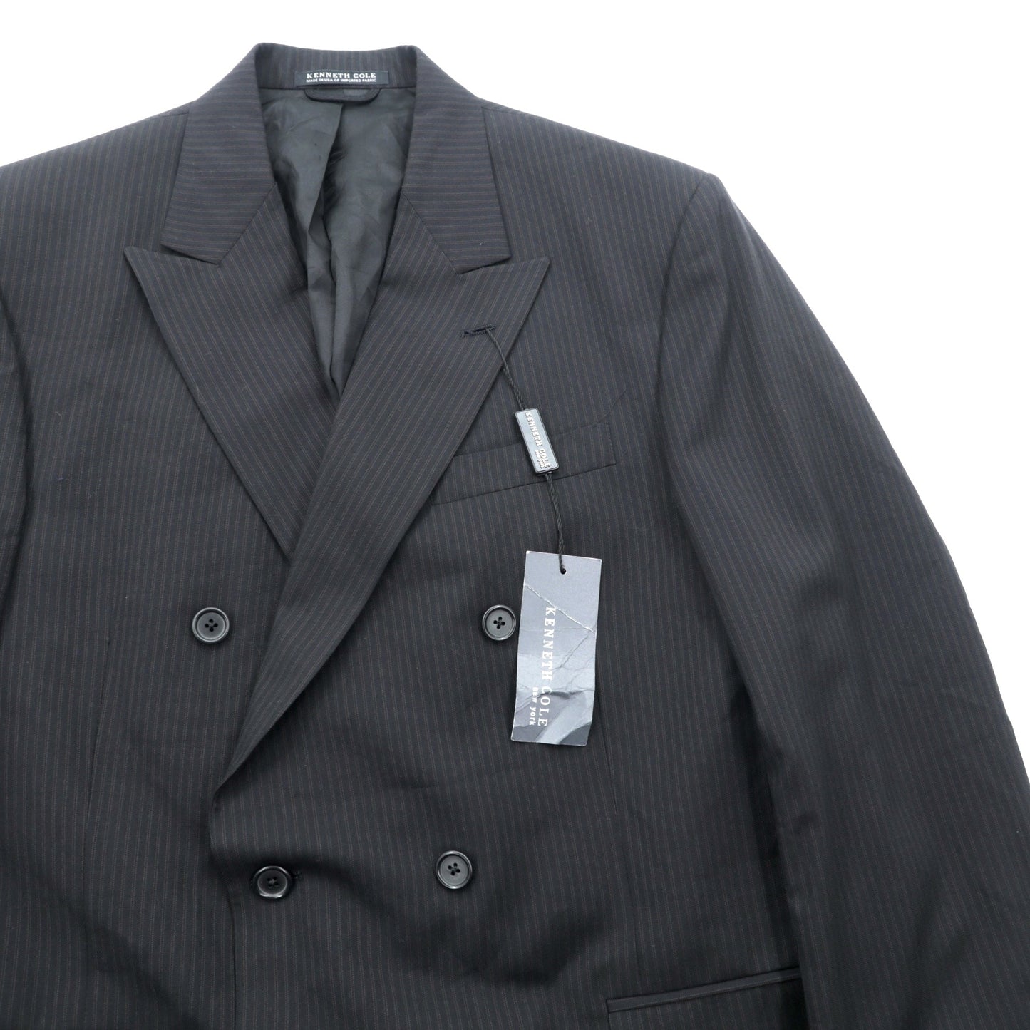 US UNION MADE Blazer ピークドラベル ダブルブレスト ブレザー テーラードジャケット XL ブラック ストライプ KENNETH COLE 未使用品 USA製