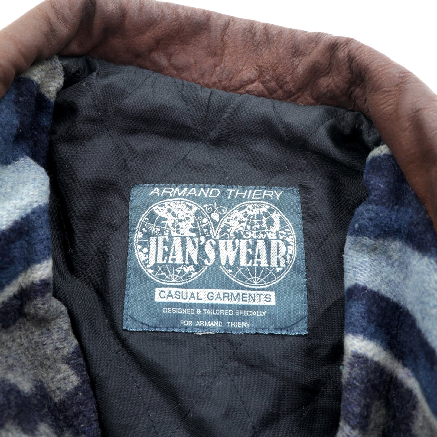 90s Blanket Jacket チマヨ チョアコート カバーオール XL ウール ブランケット ネイティブ柄 レザー襟 ARMAND THIERY JEANSWEAR