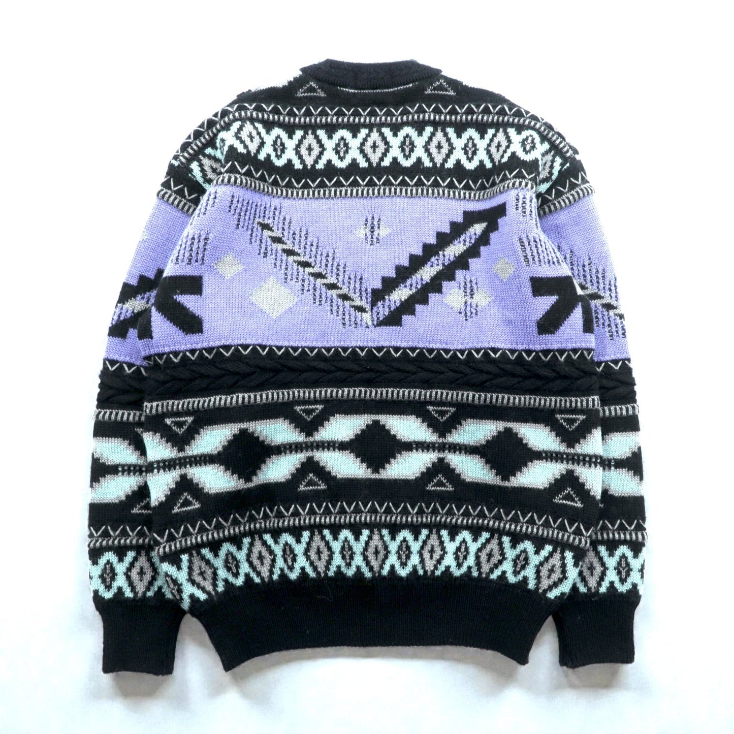 90s Japan Vintage Jacquard Knit DEMAIN CLAIR フェアアイル ニット セーター L ウール 総柄 90年代 日本製