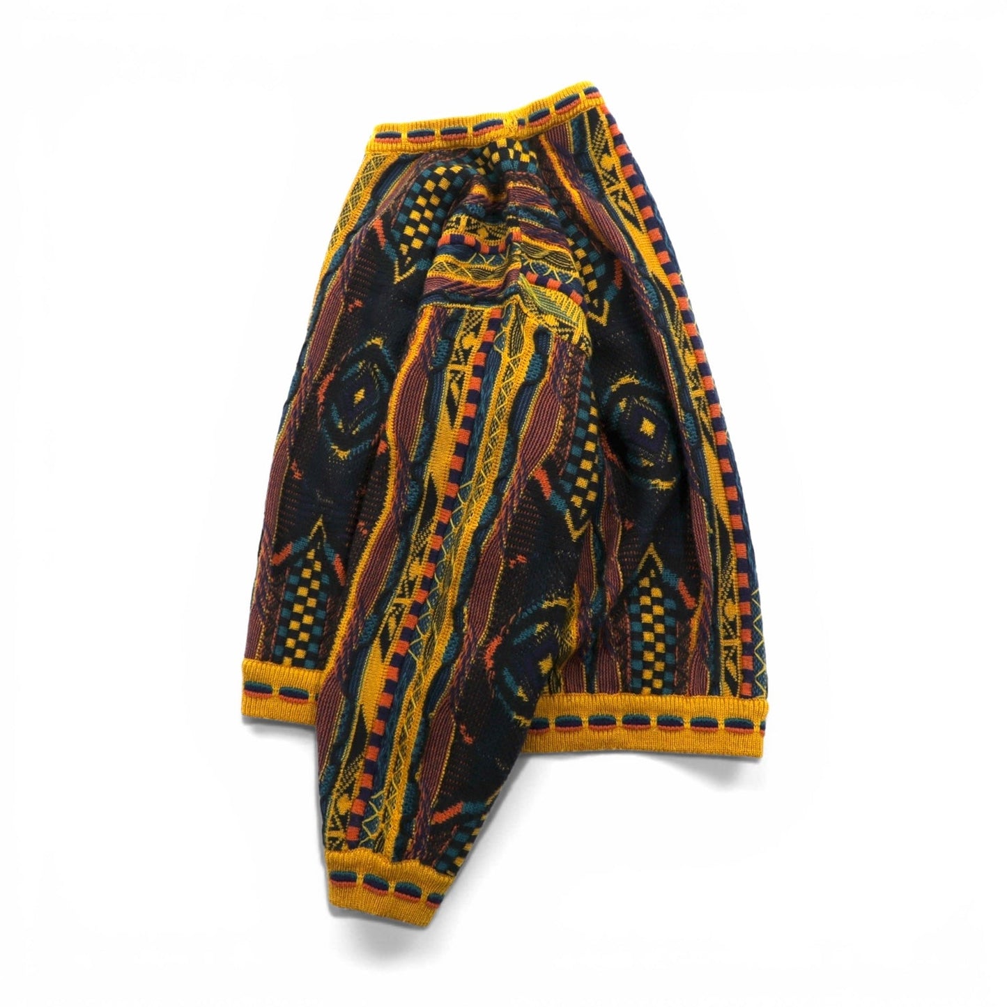 Giovanni Uomo 90s Italy Vintage 3D Textured Knitwear ニット セーター M イエロー 総柄 90年代