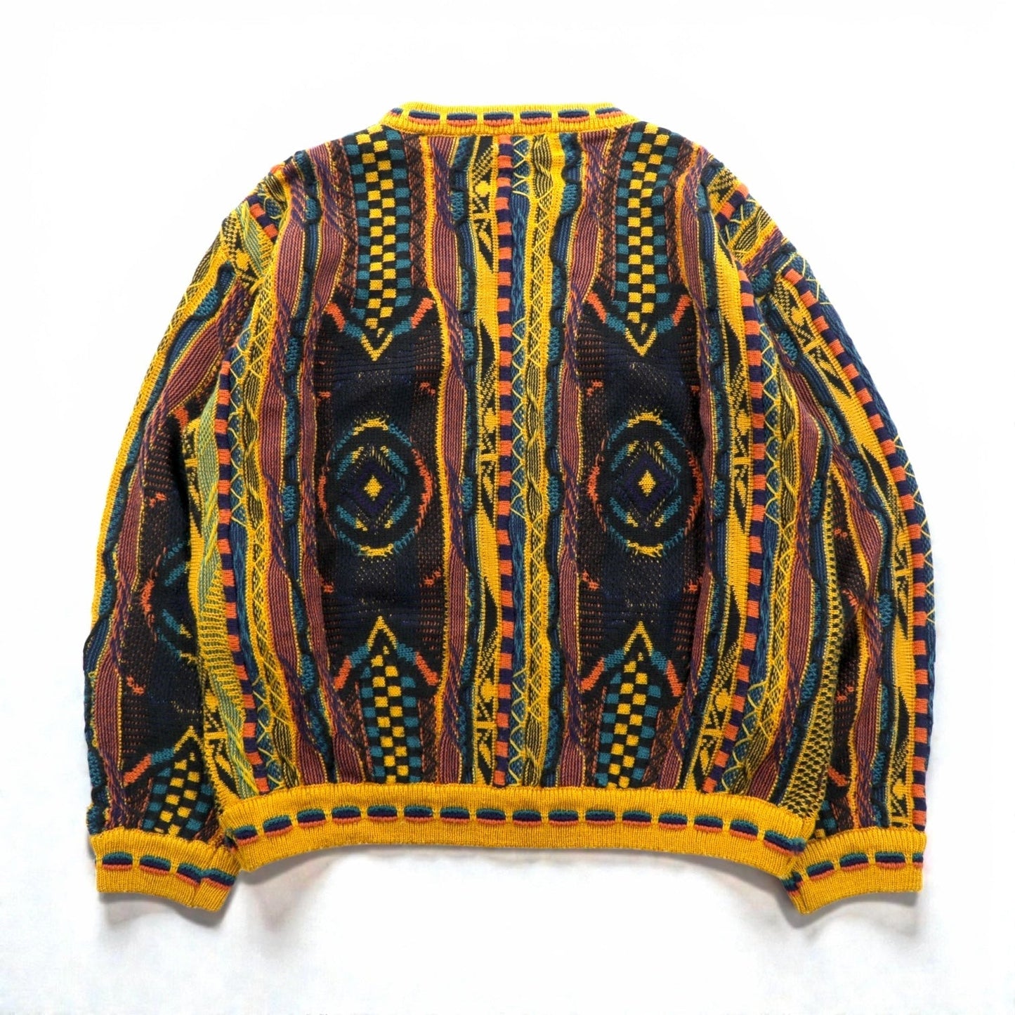 Giovanni Uomo 90s Italy Vintage 3D Textured Knitwear ニット セーター M イエロー 総柄 90年代