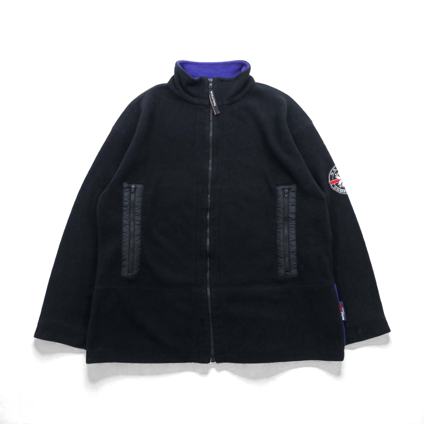 NAUTICA 00年代 フルジップ フリースジャケット XL ブラック スタンドカラー COMPETITION バックロゴ刺繍