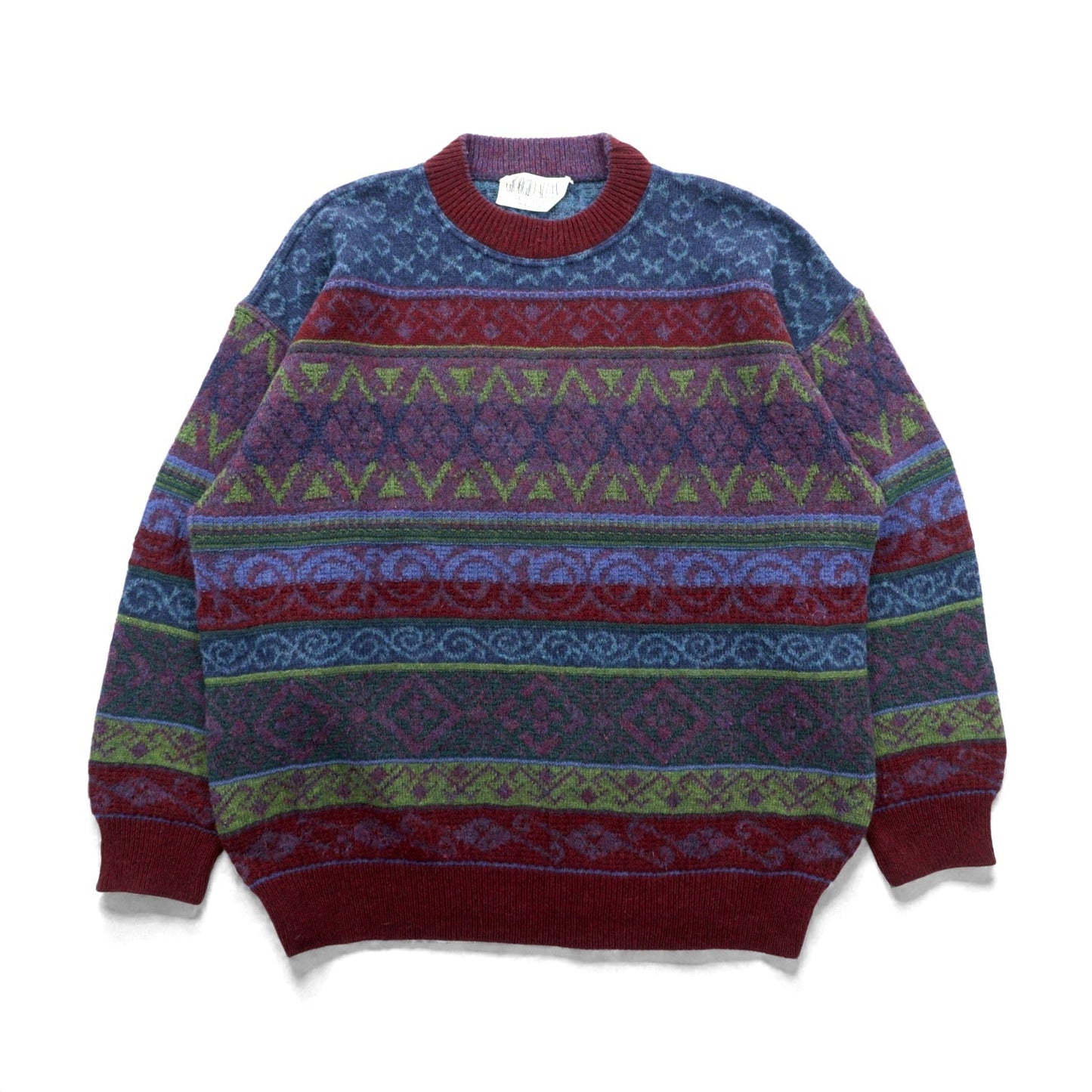 90s Italy Vintage Jacquard Knitwear GIORGIO ALLAN 総柄 フェアアイル ニット セーター XL ウール 羊毛 アルパカ混 90年代 イタリア製