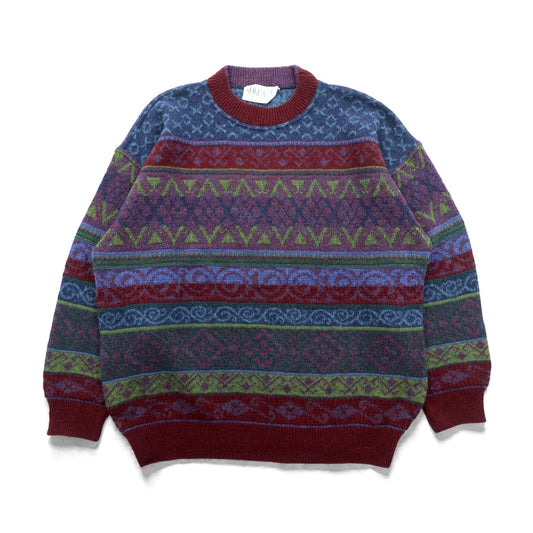 90s Italy Vintage Jacquard Knitwear GIORGIO ALLAN 総柄 フェアアイル ニット セーター XL ウール 羊毛 アルパカ混 90年代 イタリア製