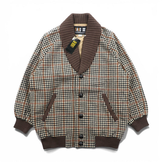 DAKS 90年代 日本製 ショールカラー リブ ブルゾン S ウール ガンクラブチェック くるみボタン 未使用品
