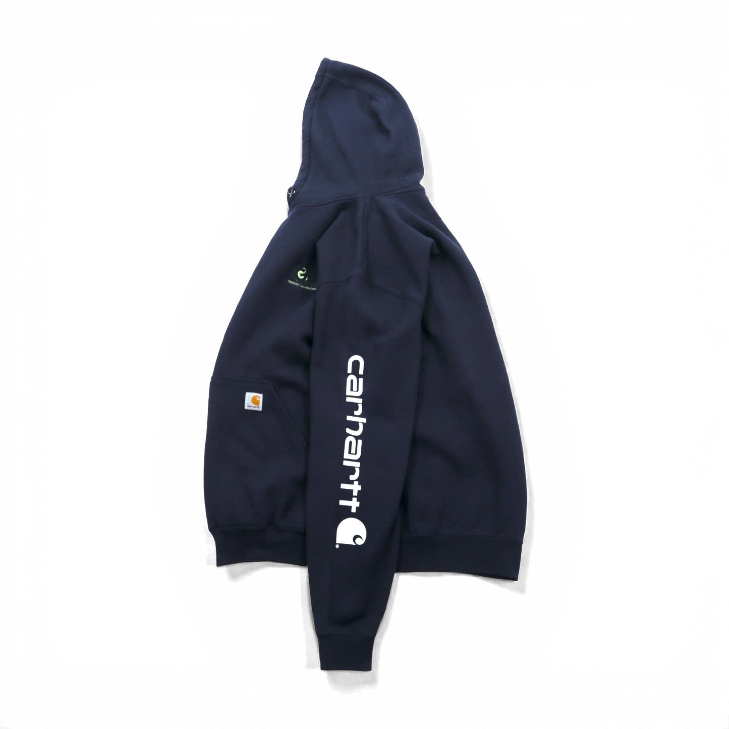 carhartt プルオーバー パーカー L ネイビー 裏起毛 カンガルーポケット 袖ロゴ K288