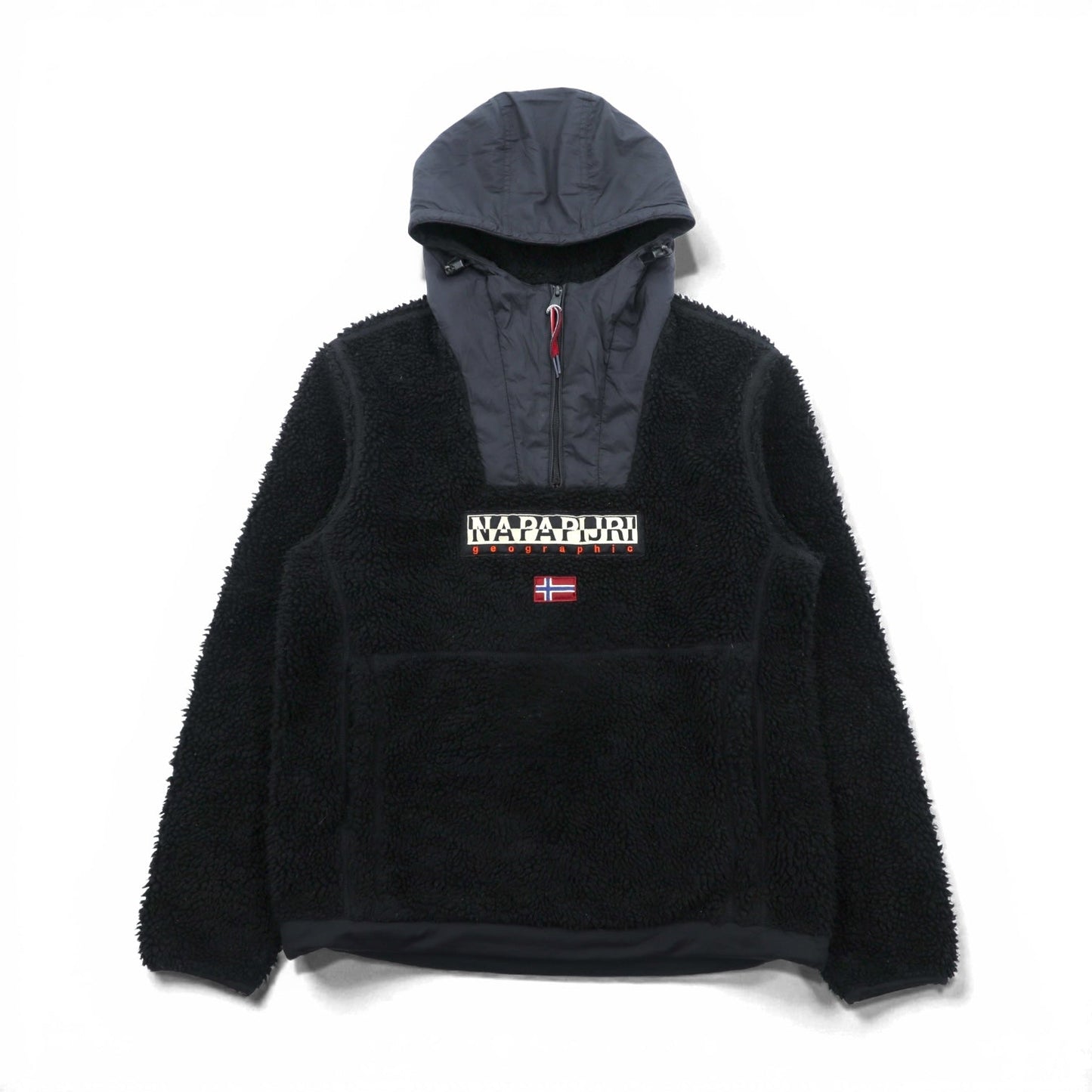 NAPAPIJRI ハーフジップ アノラックパーカー シェルパ フリースジャケット M ブラック ドローコード Teide Fleece Hoodie N0Y13M