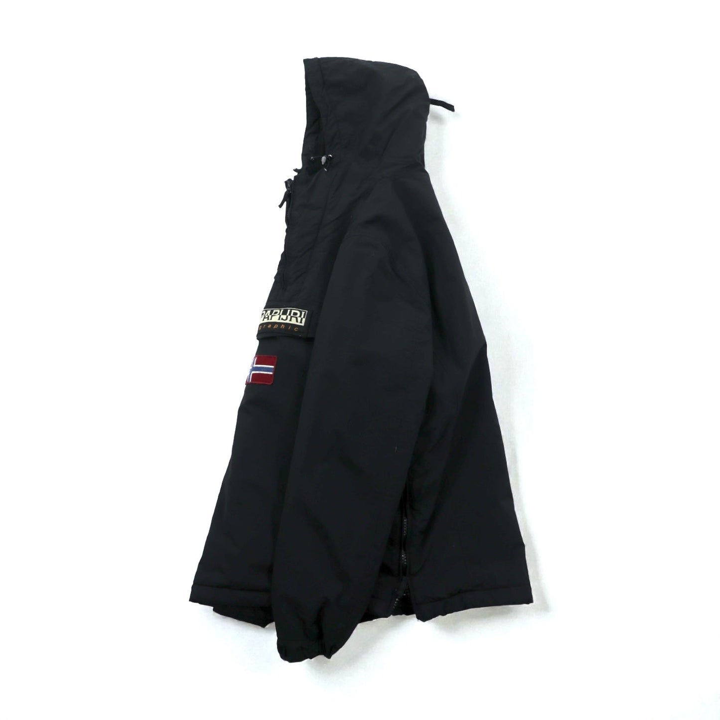 NAPAPIJRI フリース裏地 ハーフジップ 中綿 アノラックパーカー ナイロンジャケット XL ブラック サイドジップ スリット