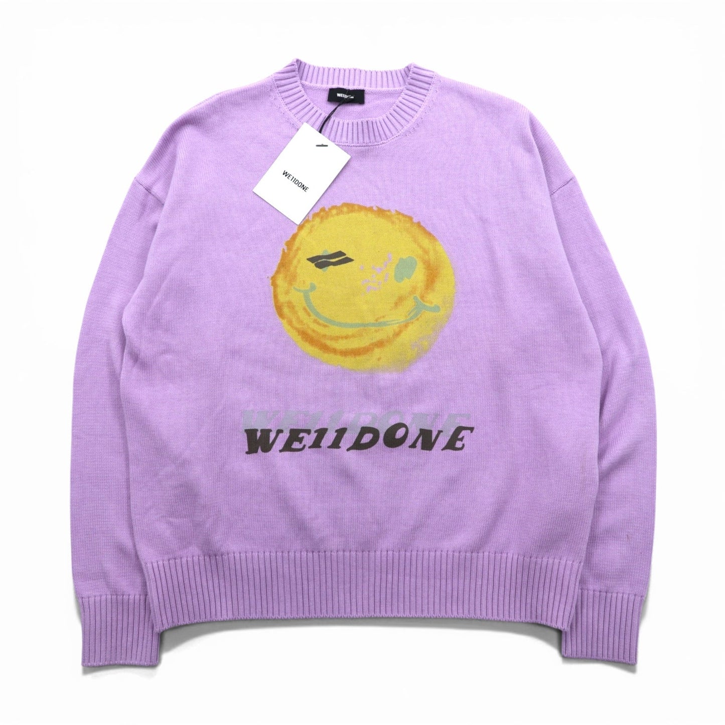 WE11DONE スマイリー PRINTED KNIT SWEATER コットンニット セーター L ラベンダー 未使用品