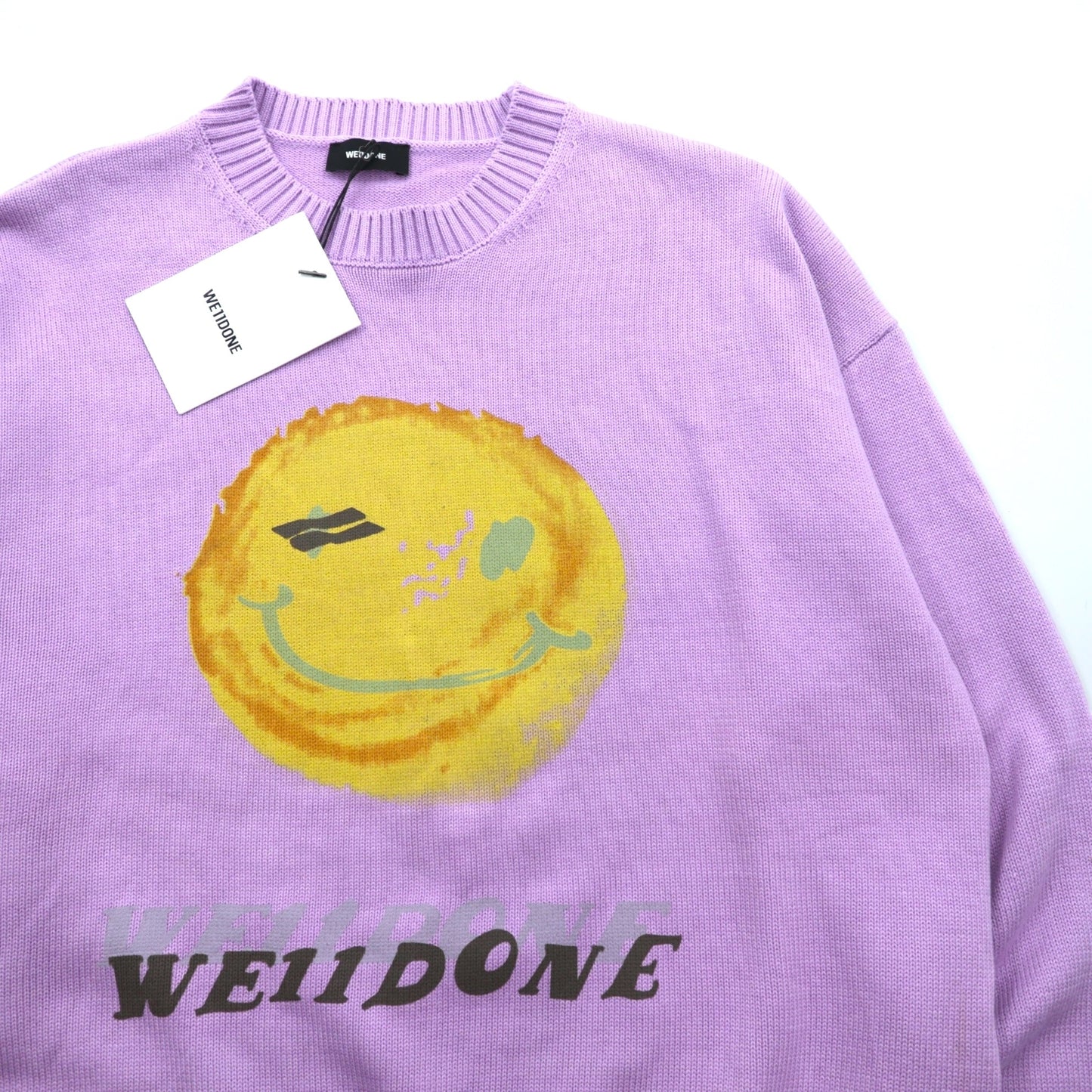 WE11DONE スマイリー PRINTED KNIT SWEATER コットンニット セーター L ラベンダー 未使用品