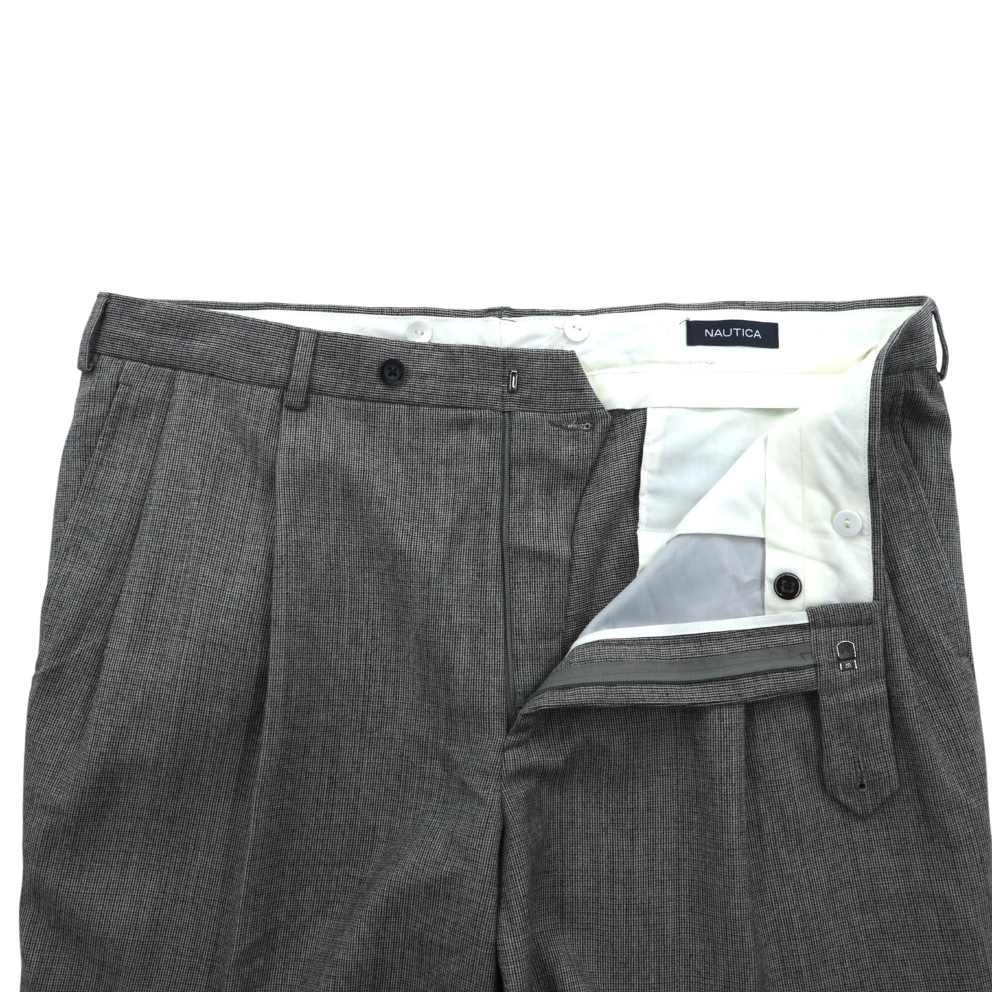 NAUTICA カシミヤ混 2タック ワイド スラックス パンツ L グレー ウール サスペンダーボタン