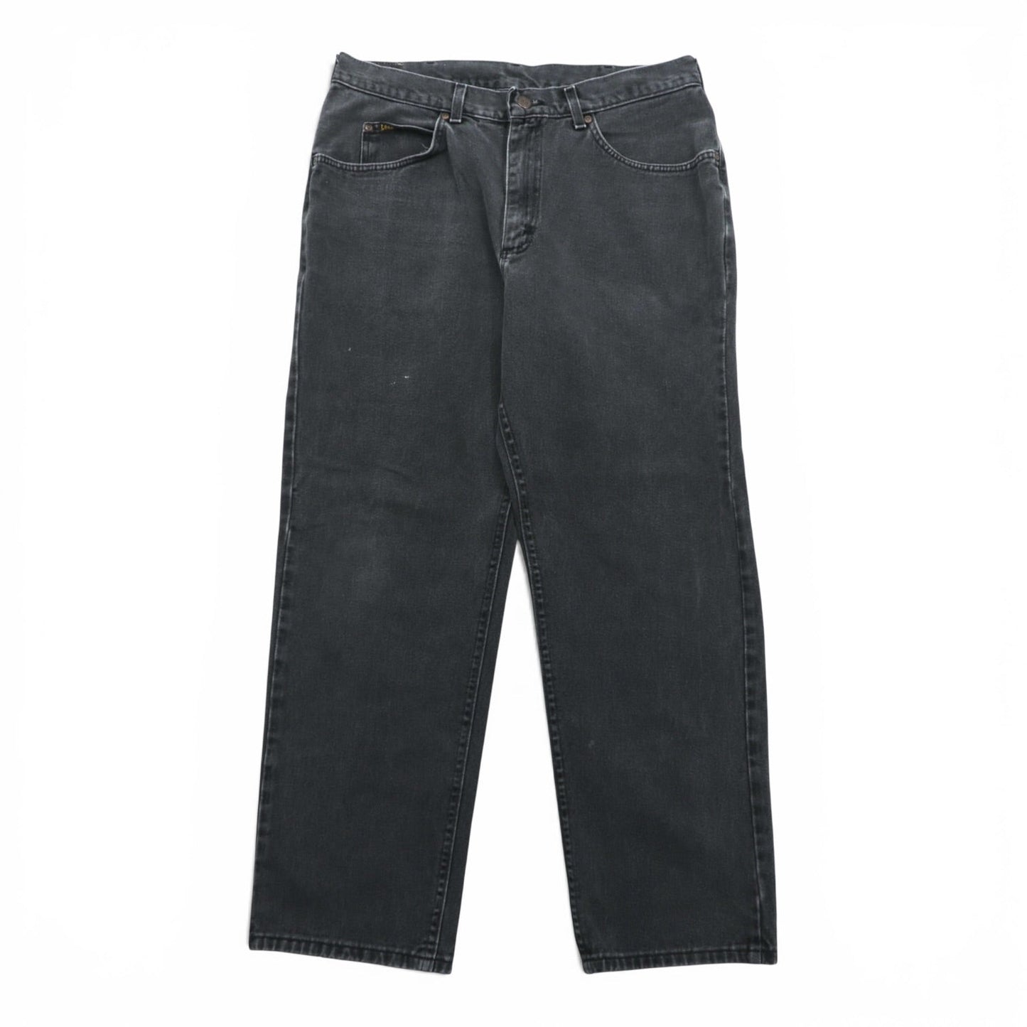 Lee 90年代 USA製 バギー ジーンズ テーパード ブラック デニムパンツ L ブラック ジッパーフライ レザーパッチ リラックスフィット 2055508