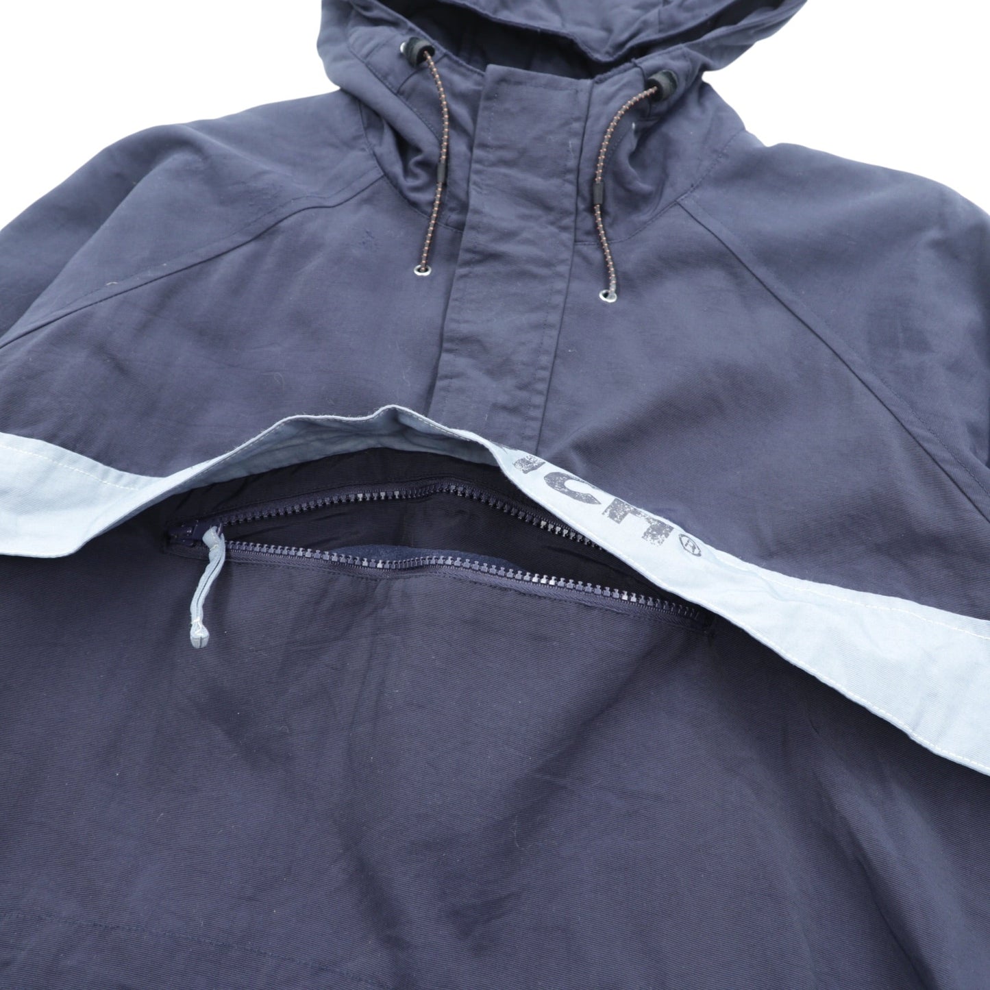 Woolrich ハーフジップ アノラックパーカー ナイロンジャケット L ネイビー ドローコード カンガルーポケット 中綿 サイドジップ スリット