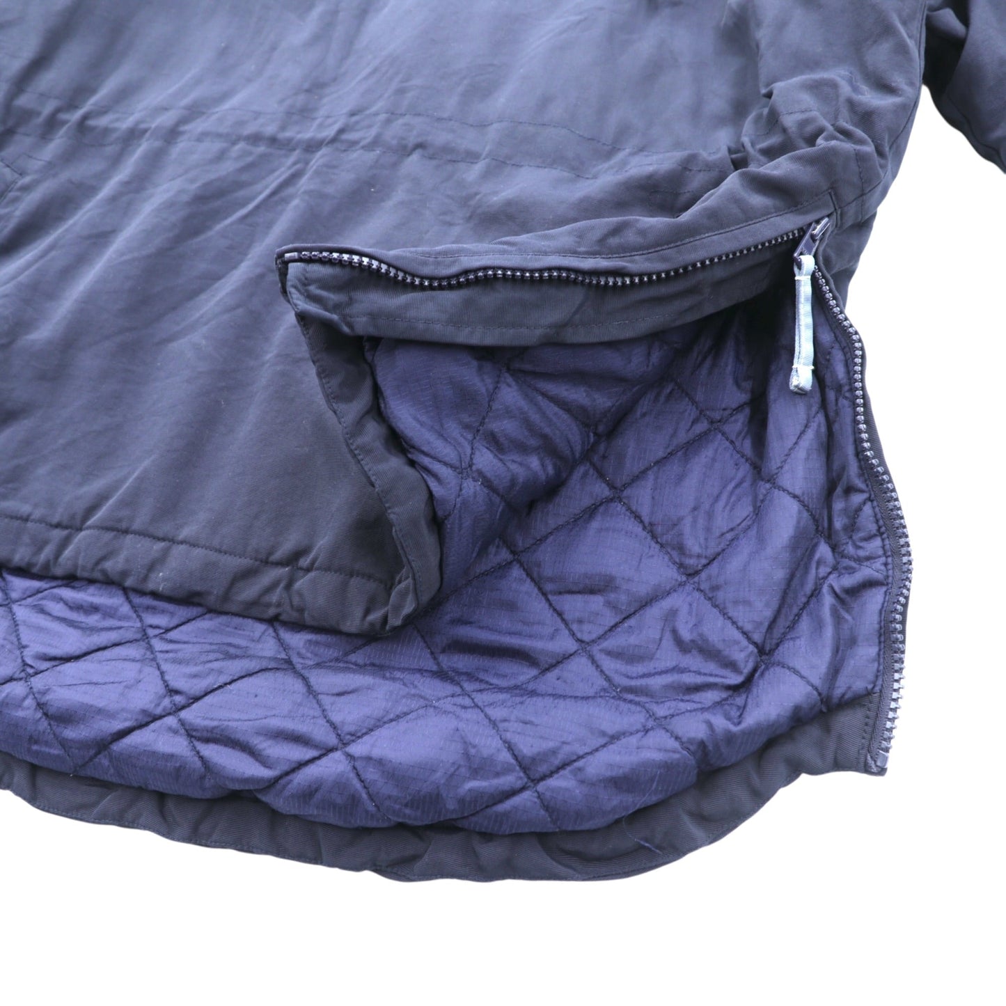 Woolrich ハーフジップ アノラックパーカー ナイロンジャケット L ネイビー ドローコード カンガルーポケット 中綿 サイドジップ スリット
