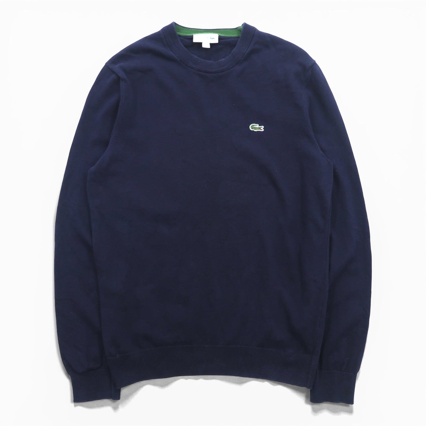 LACOSTE オーガニックコットン クルーネック ニット セーター M ネイビー REGULAR FIT ワンポイントロゴ AH1985