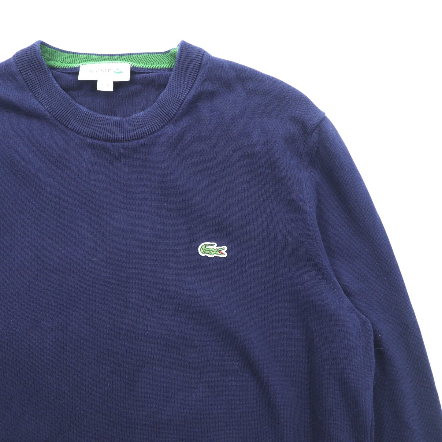 LACOSTE オーガニックコットン クルーネック ニット セーター M ネイビー REGULAR FIT ワンポイントロゴ AH1985