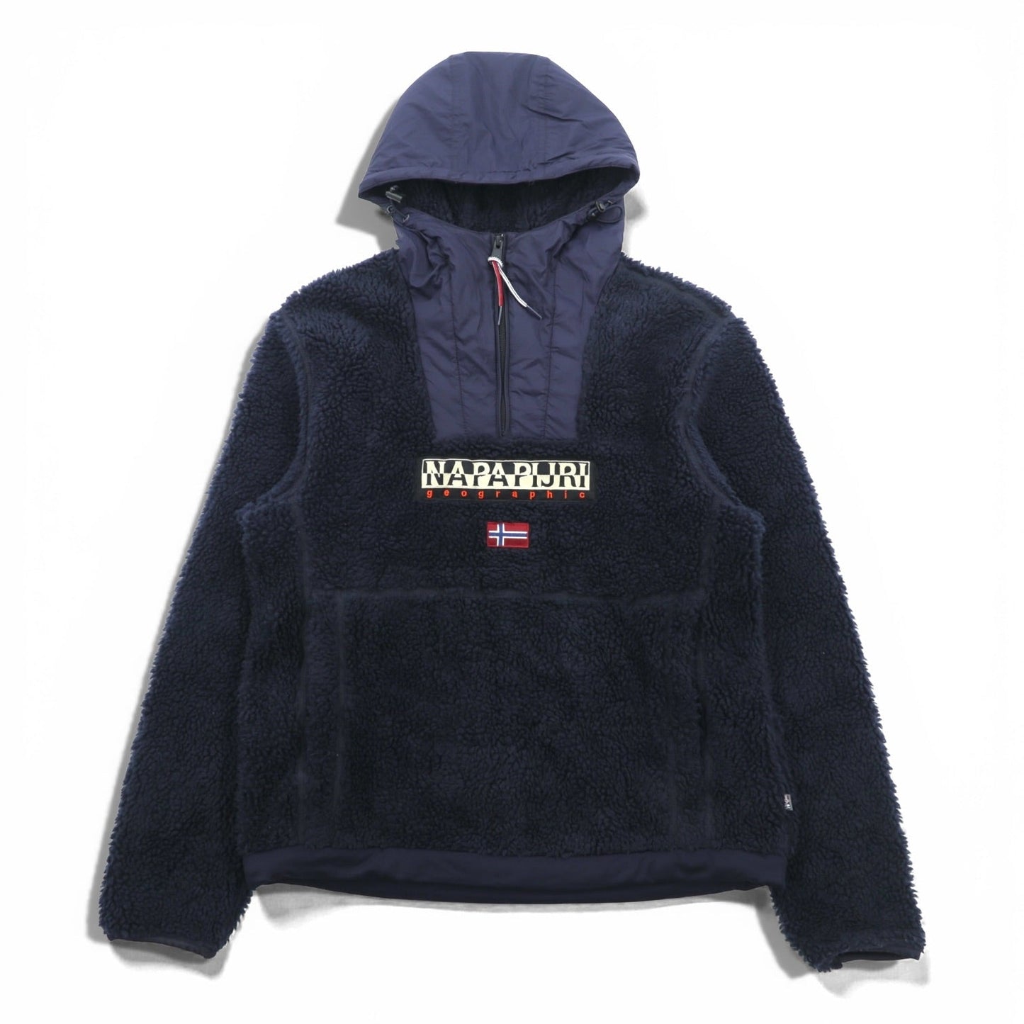 NAPAPIJRI ハーフジップ アノラックパーカー シェルパ フリースジャケット L ネイビー ドローコード Teide Fleece Hoodie N0Y13M