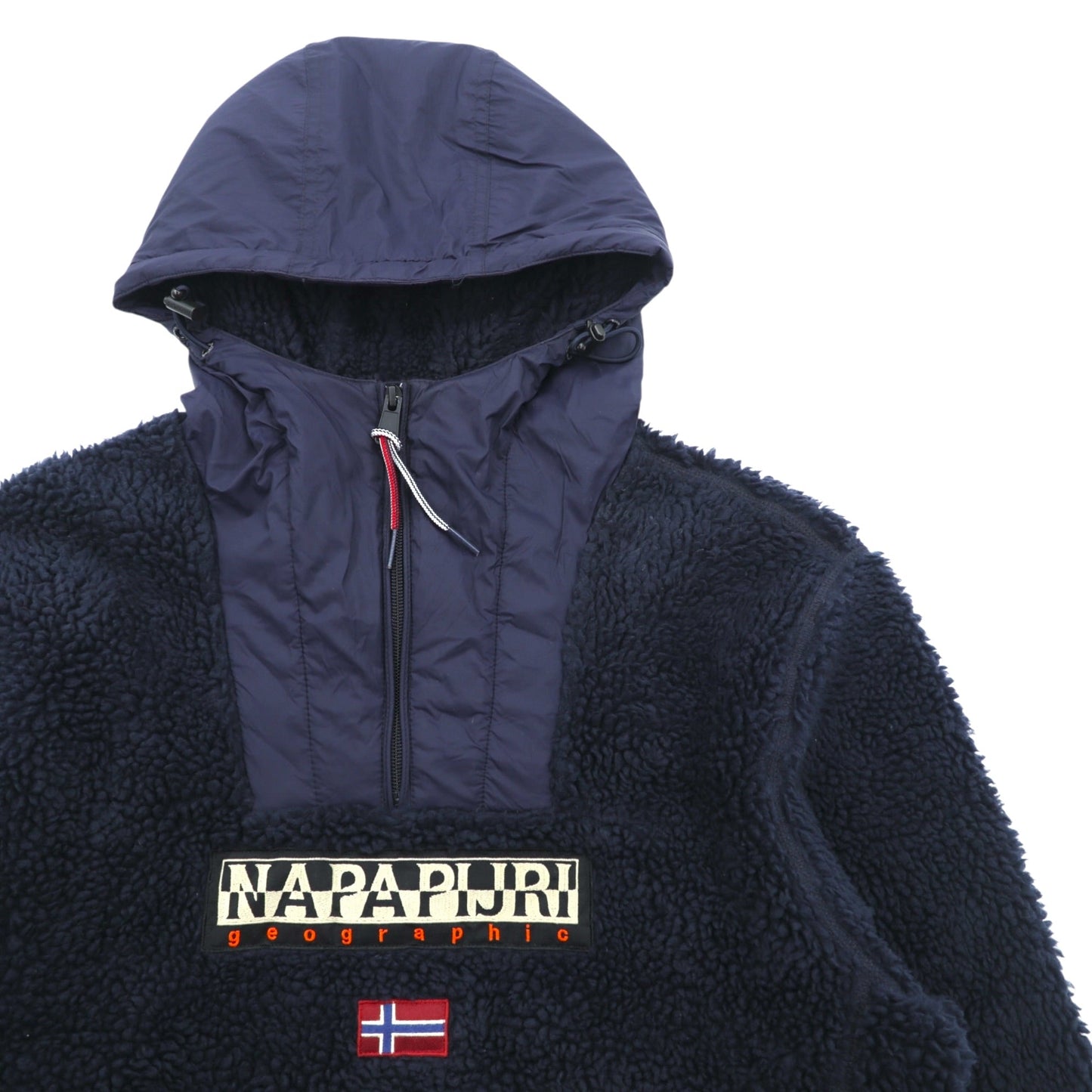 NAPAPIJRI ハーフジップ アノラックパーカー シェルパ フリースジャケット L ネイビー ドローコード Teide Fleece Hoodie N0Y13M
