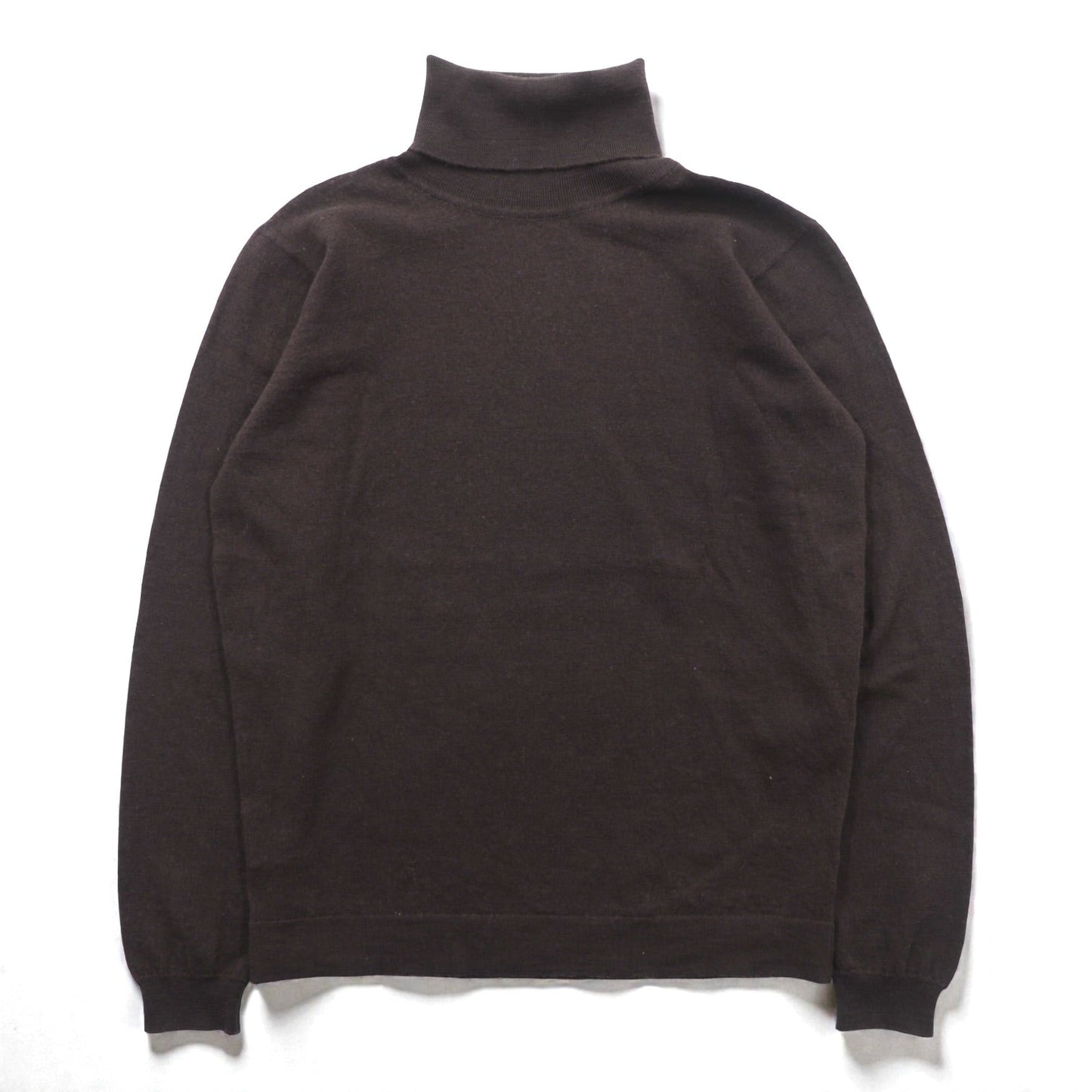 JOHN SMEDLEY 英国製 メリノウール タートルネック ニット セーター M ブラウン 短丈 イギリス製