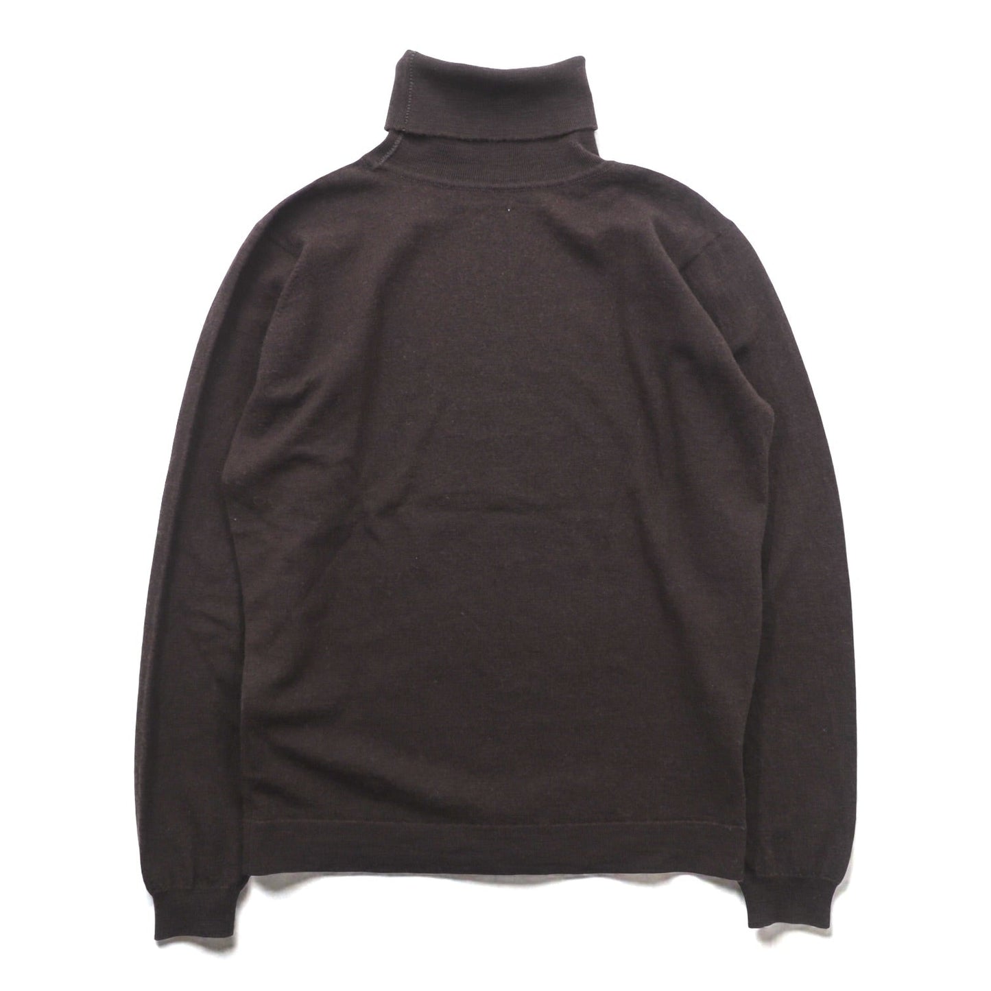 JOHN SMEDLEY 英国製 メリノウール タートルネック ニット セーター M ブラウン 短丈 イギリス製