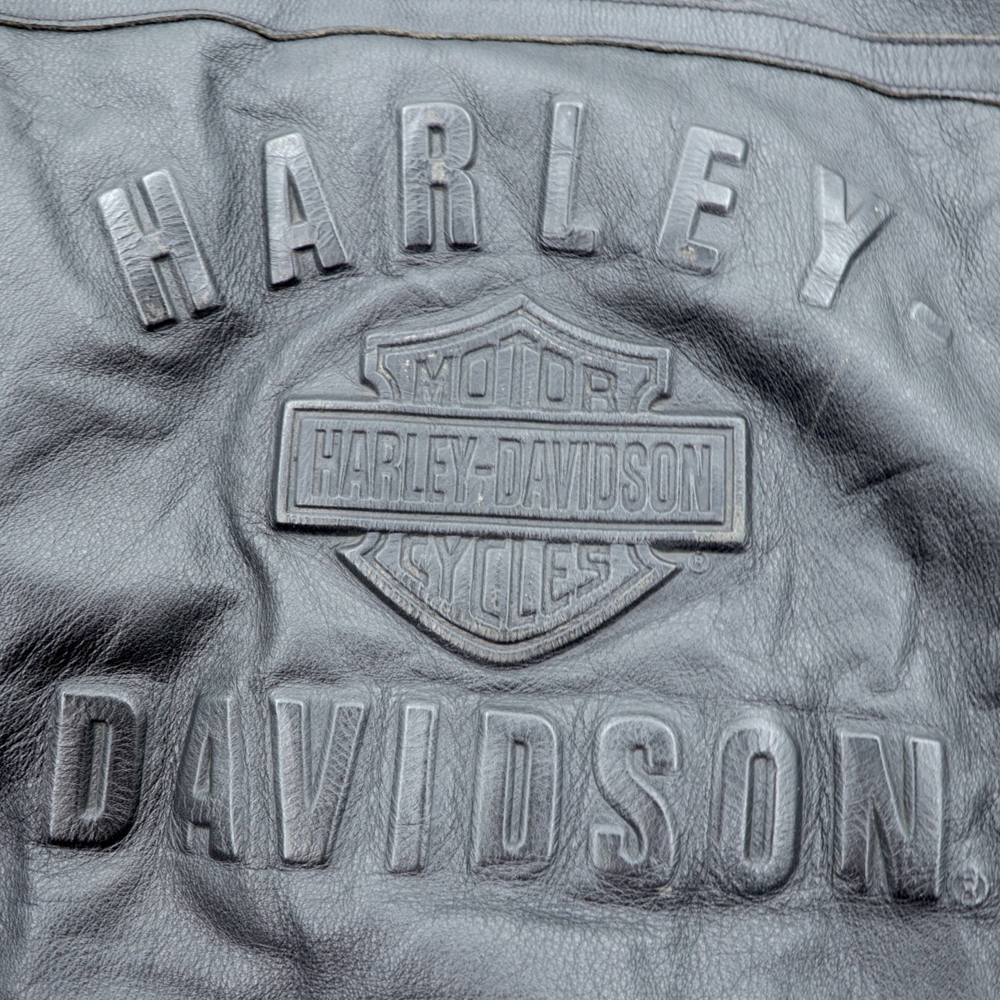 HARLEY DAVIDSON シングル ライダースジャケット L ブラック ダブルジップ レザー 本革 バック エンボスロゴ