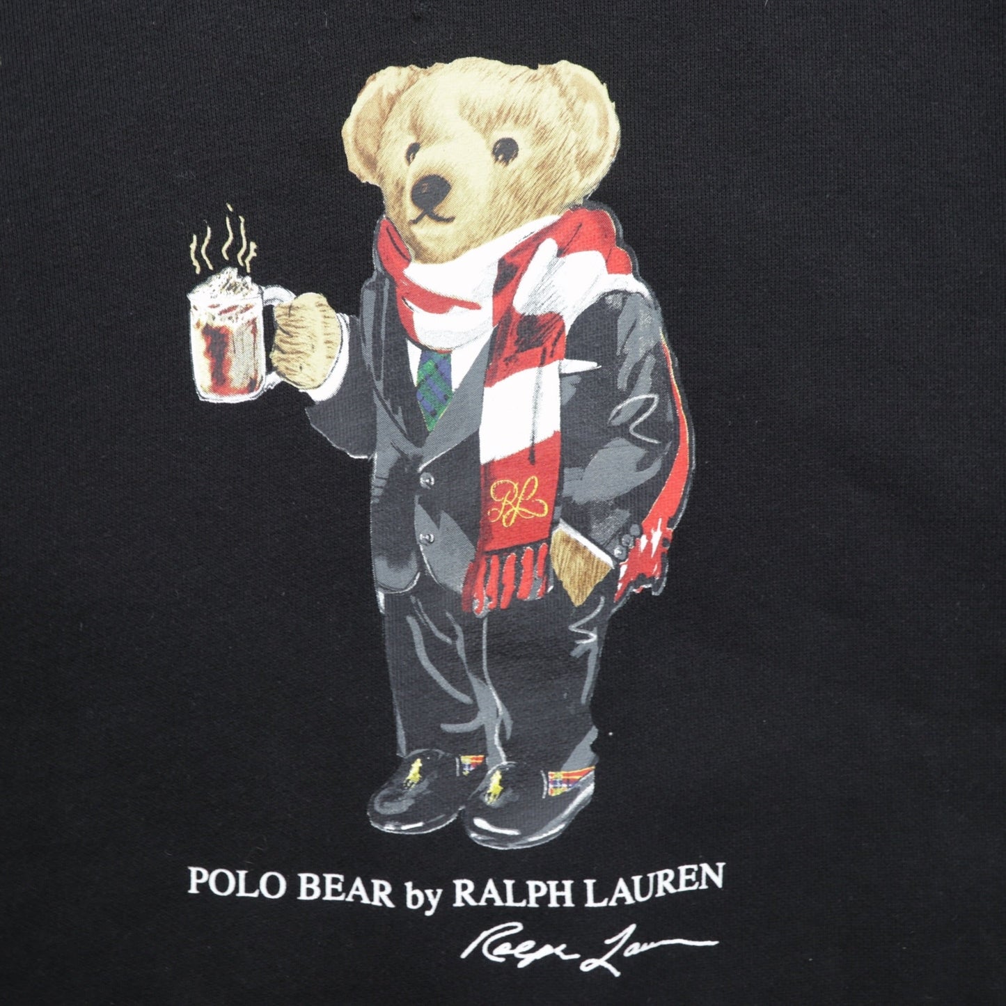 Polo Ralph Lauren ポロベア 前V プルオーバー パーカー L ブラック サイドポケット