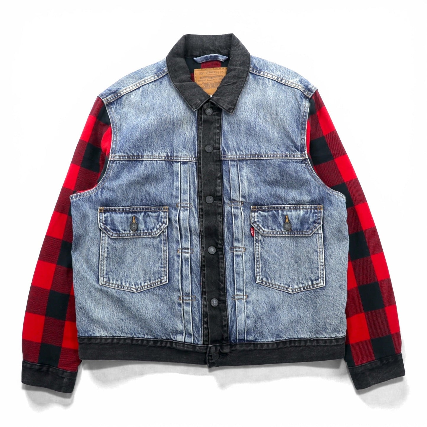 Levi's PREMIUM 2ndタイプ ハイブリッド トラッカージャケット ビッグE デニムジャケット M プリーツ 再構築 バッファローチェック フランネル TYPE II HYBRID 77382-0000