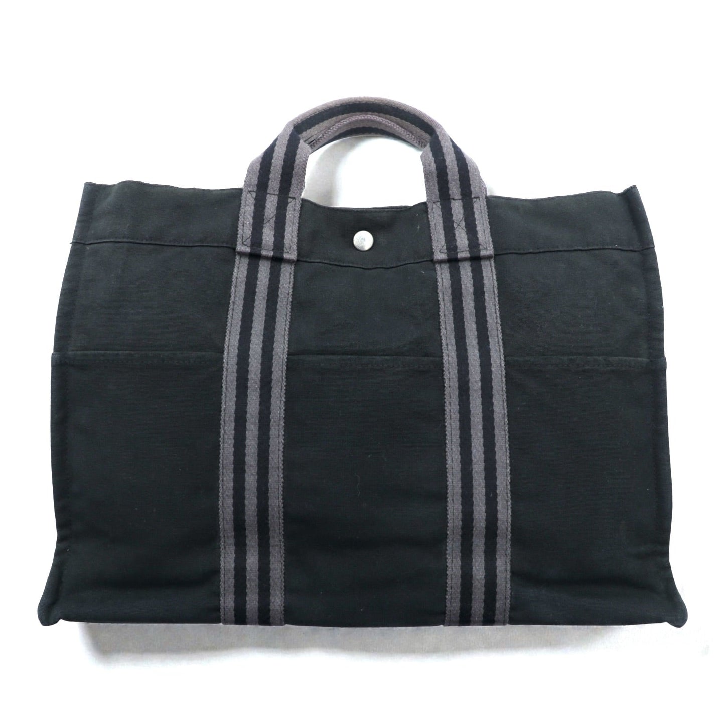 HERMES フランス製 フールトゥ MM トートバッグ ブラック コットン キャンバス