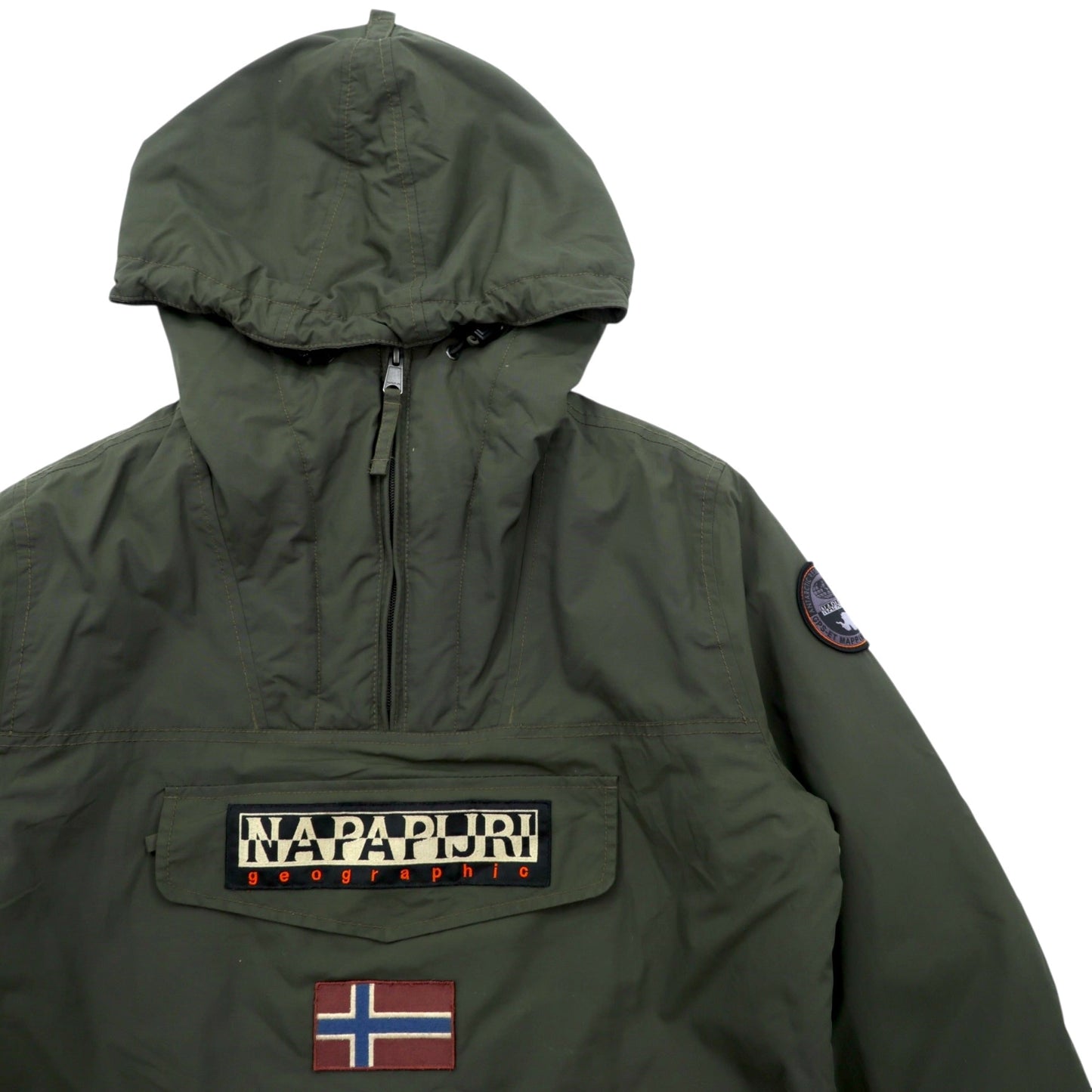 NAPAPIJRI ハーフジップ アノラックパーカー XL カーキ 中綿 ドローコード サイドジップ スリット Rainforest Jacket N0YGU0