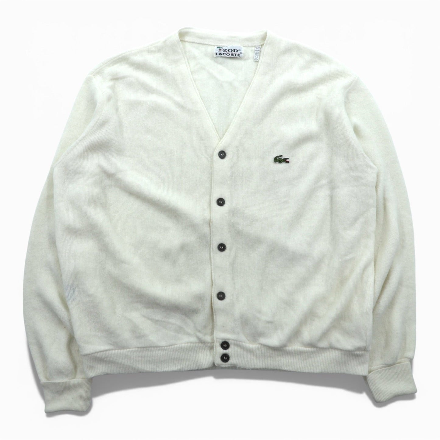 IZOD LACOSTE 70年代 USA製 ヴィンテージ アクリル ニット カーディガン L ホワイト 糸巻タグ ILGWUタグ UNION MADE