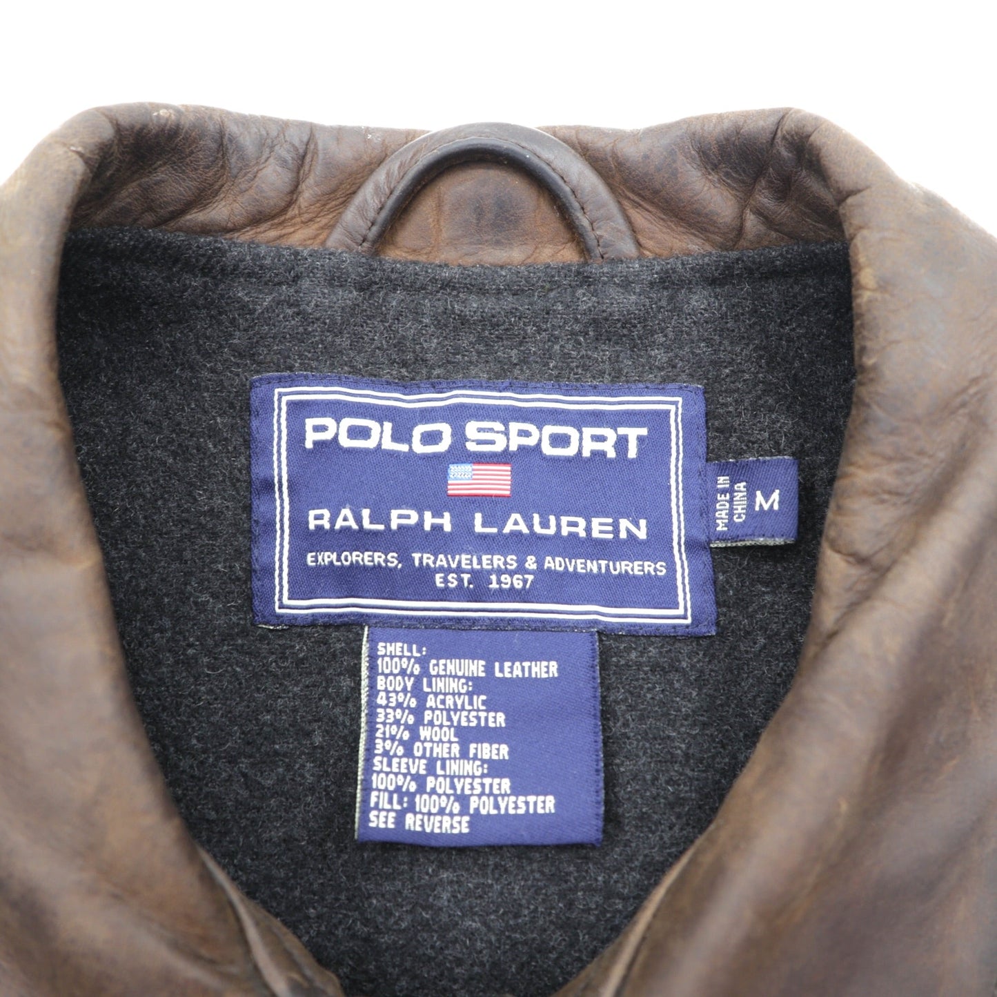 POLO SPORT RALPH LAUREN 90年代 ヴィンテージ レザージャケット エイジング加工 カーコート M ブラウン レザー 本革 ウール裏地