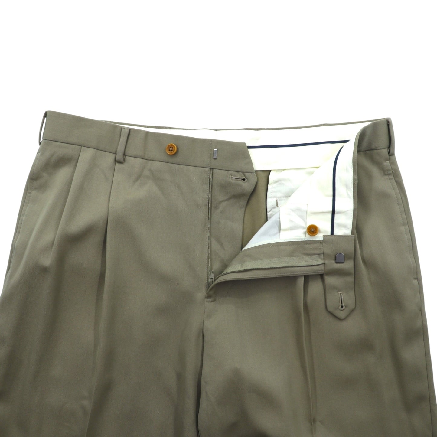 Brooks Brothers 2タック プリーツ ワイド スラックス パンツ XL ベージュ ウール ダブルカフス Madison
