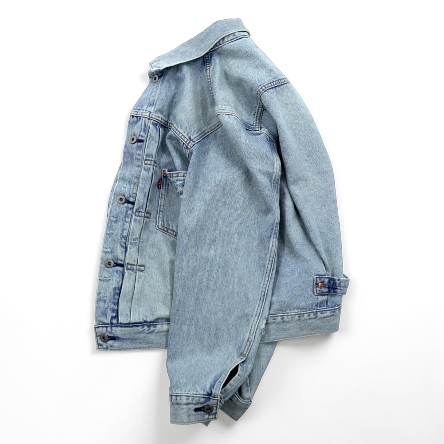 Levi's 1st タイプ 大戦モデル ビッグE デニムジャケット Gジャン S ビッグサイズ シンチバック TYPE 1 A3174-0006 LIGHT WASH ダメージ加工 ダブルプリーツ リラックスフィット レザーパッチ
