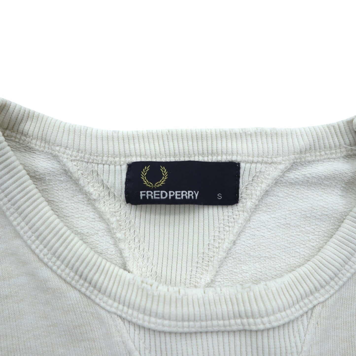 FRED PERRY 両V スウェット トレーナー S ホワイト ダメージ加工 ワンポイントロゴ M9315