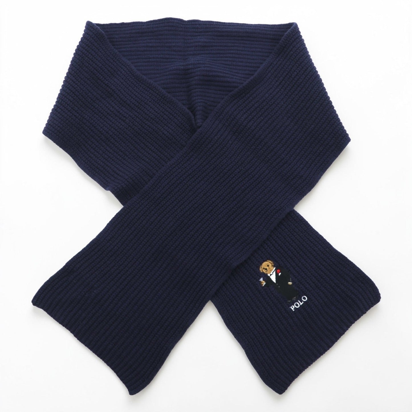 Polo Ralph Lauren ポロベア マフラー ネイビー リブニット タキシード