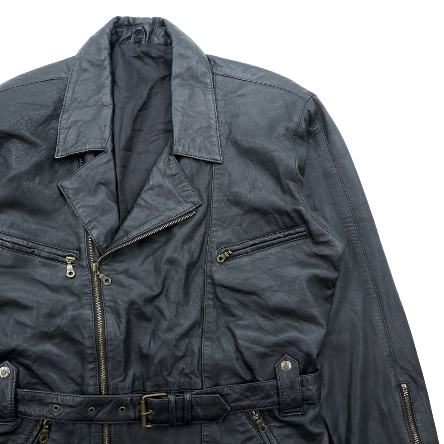 MADDOX 90年代 ユーロヴィンテージ ナッパレザー ロング ダブルライダースジャケット XL ブラック コート ウエストベルト