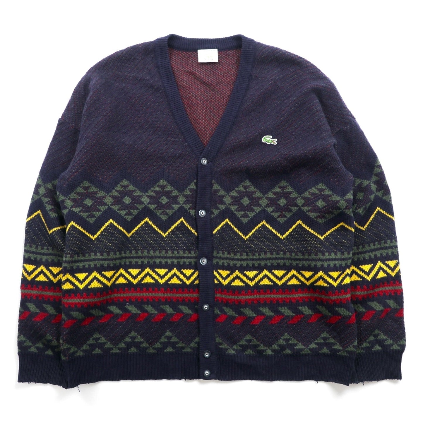 LACOSTE 80年代 フランス製 ヴィンテージ ニット カーディガン L フレンチラコステ フェアアイル柄
