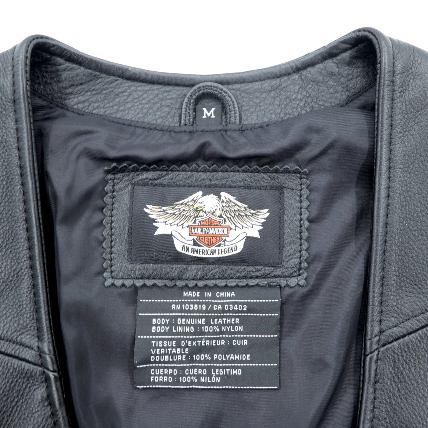 HARLEY DAVIDSON チェーンフロント レザーベスト M ブラック チェーンボタン レースアップ 刺繍 バイカー