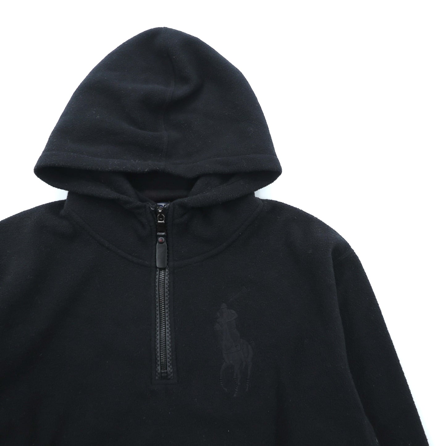 Polo Ralph Lauren 90年代 ビッグポニー刺繍 ハーフジップ フリース パーカー S ブラック 短丈 プルオーバー フロント カンガルーポケット