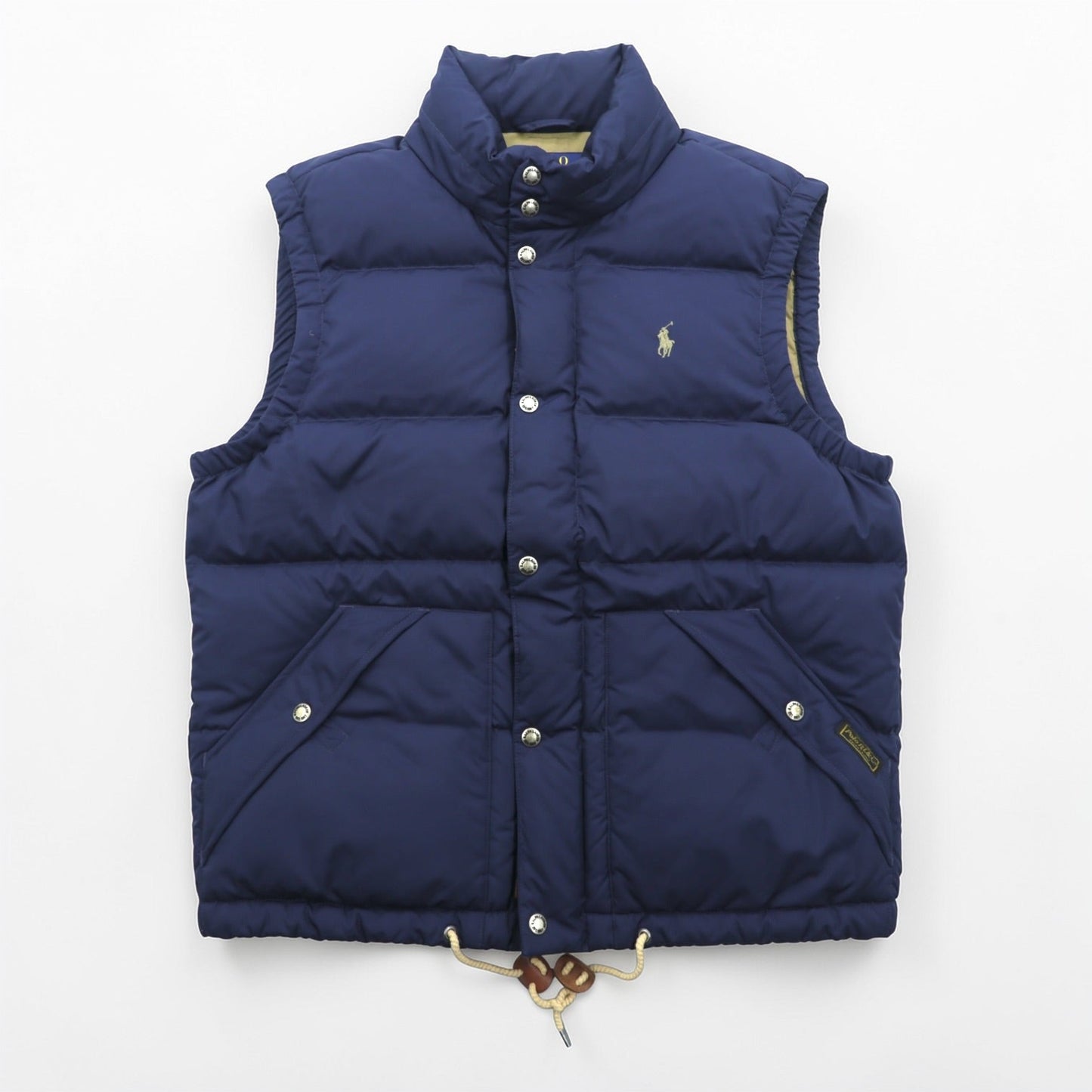Polo Ralph Lauren ホワイトダック ダウンベスト M ネイビー ドローコード スモールポニー ロゴ 刺繍