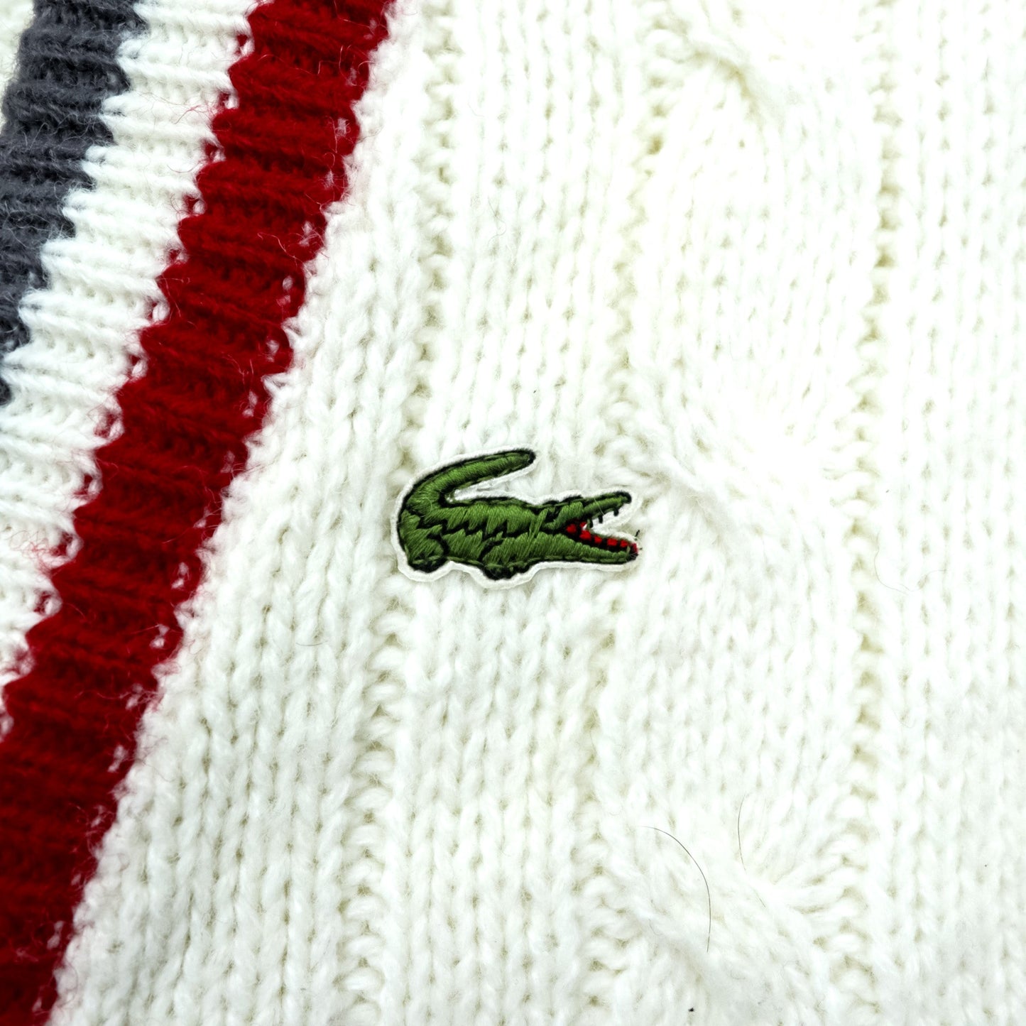 IZOD LACOSTE 70年代 ヴィンテージ ニット カーディガン M ホワイト 糸巻タグ トリコロール