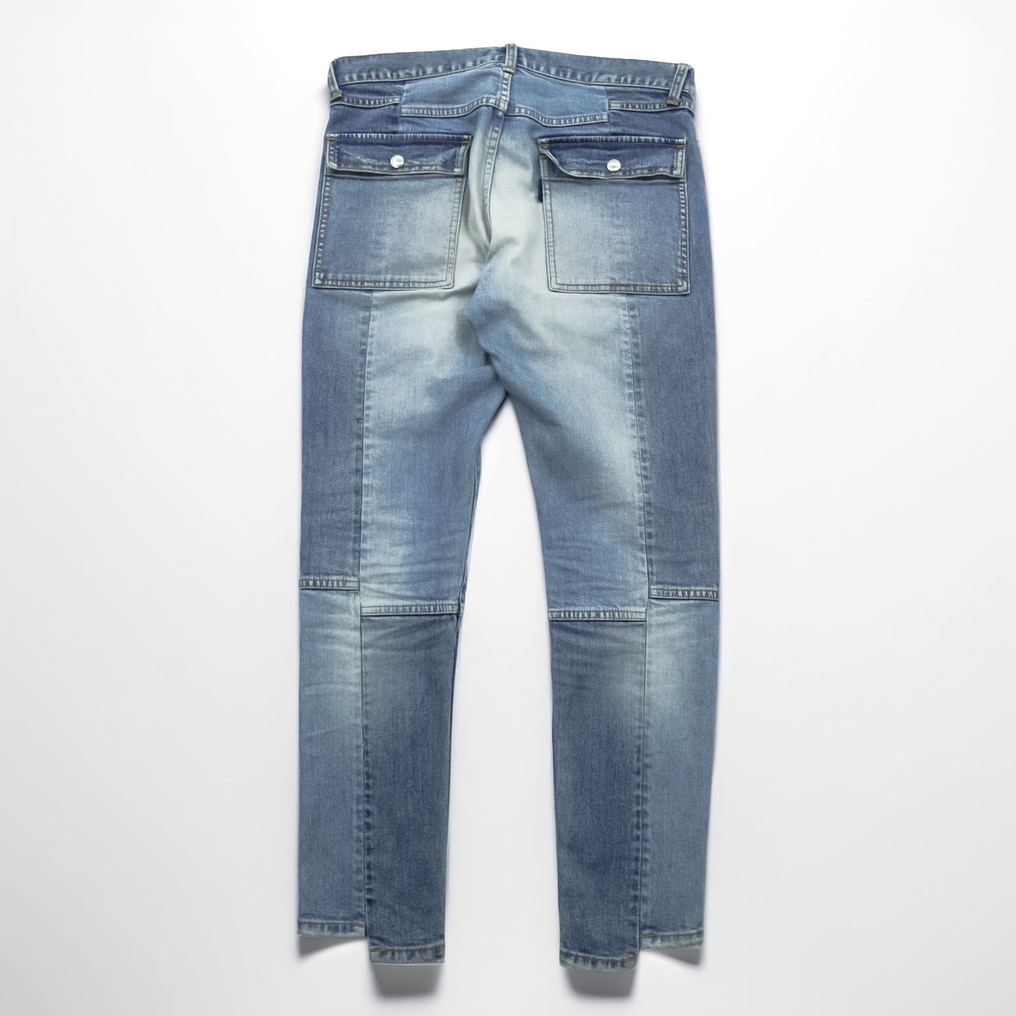 John UNDERCOVER デニムパンツ ジーンズ ブッシュパンツ M インディゴ ストレッチ カーゴポケット 切替 リメイク 再構築 JUQ4501-1 日本製