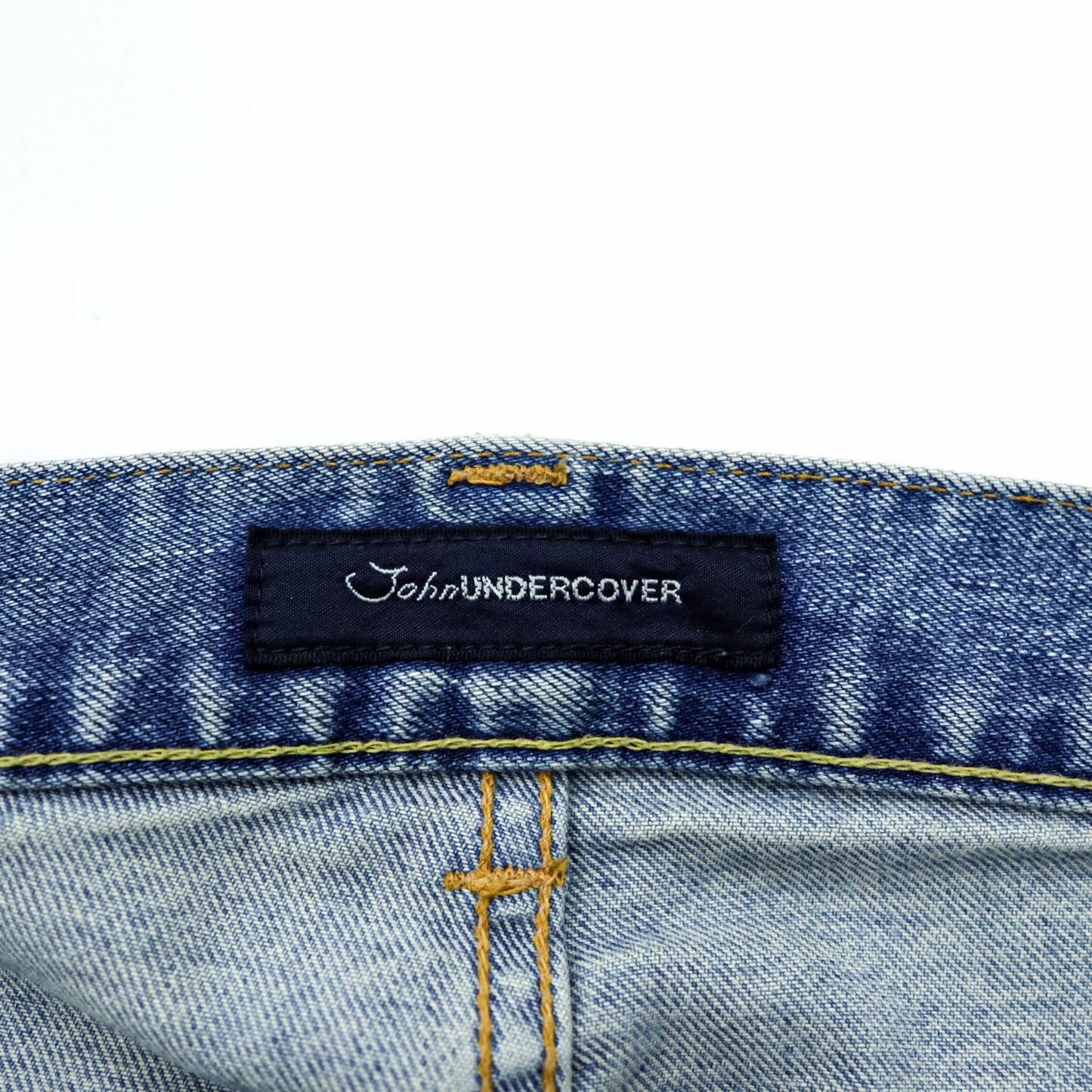 John UNDERCOVER デニムパンツ ジーンズ ブッシュパンツ M インディゴ ストレッチ カーゴポケット 切替 リメイク 再構築 JUQ4501-1 日本製