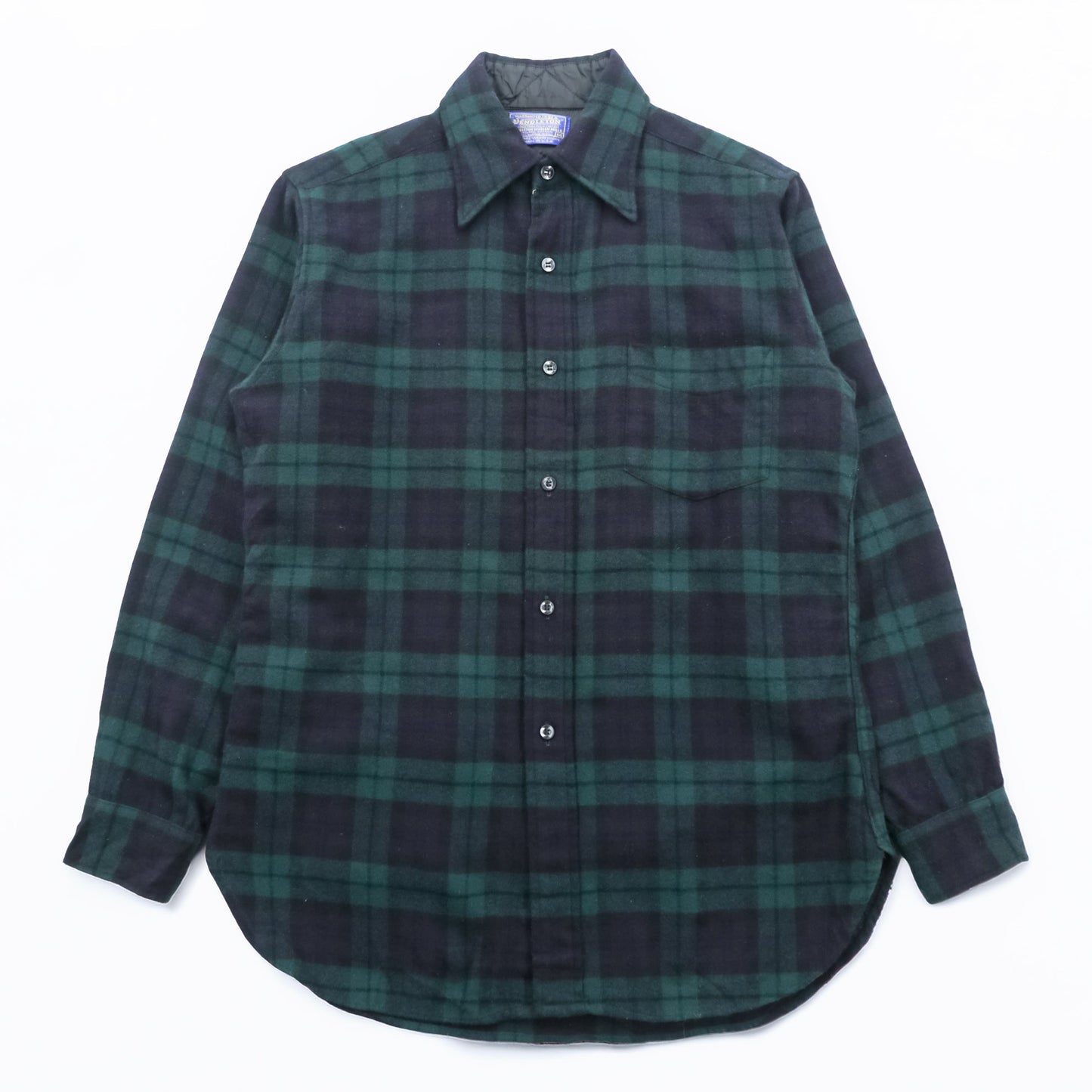 PENDLETON 70年代 USA製 ヴィンテージ ブラックウォッチ ウール フランネルシャツ M チェック ネイビー グリーン