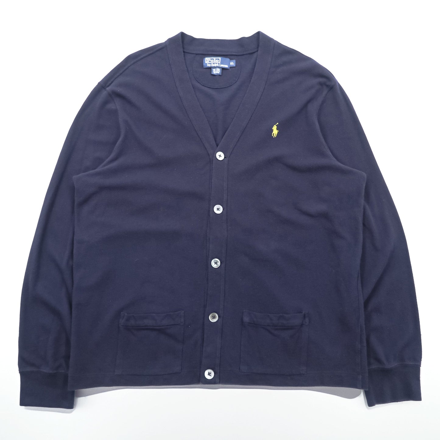 Polo Ralph Lauren 鹿の子 ニット Vネック カーディガン XL ネイビー スモールポニー ロゴ 刺繍