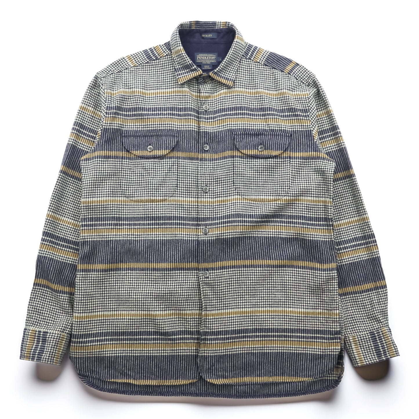 PENDLETON フランネルシャツ 長袖 ウールシャツ L チェック 千鳥格子 BUCKLEY 胸ポケット