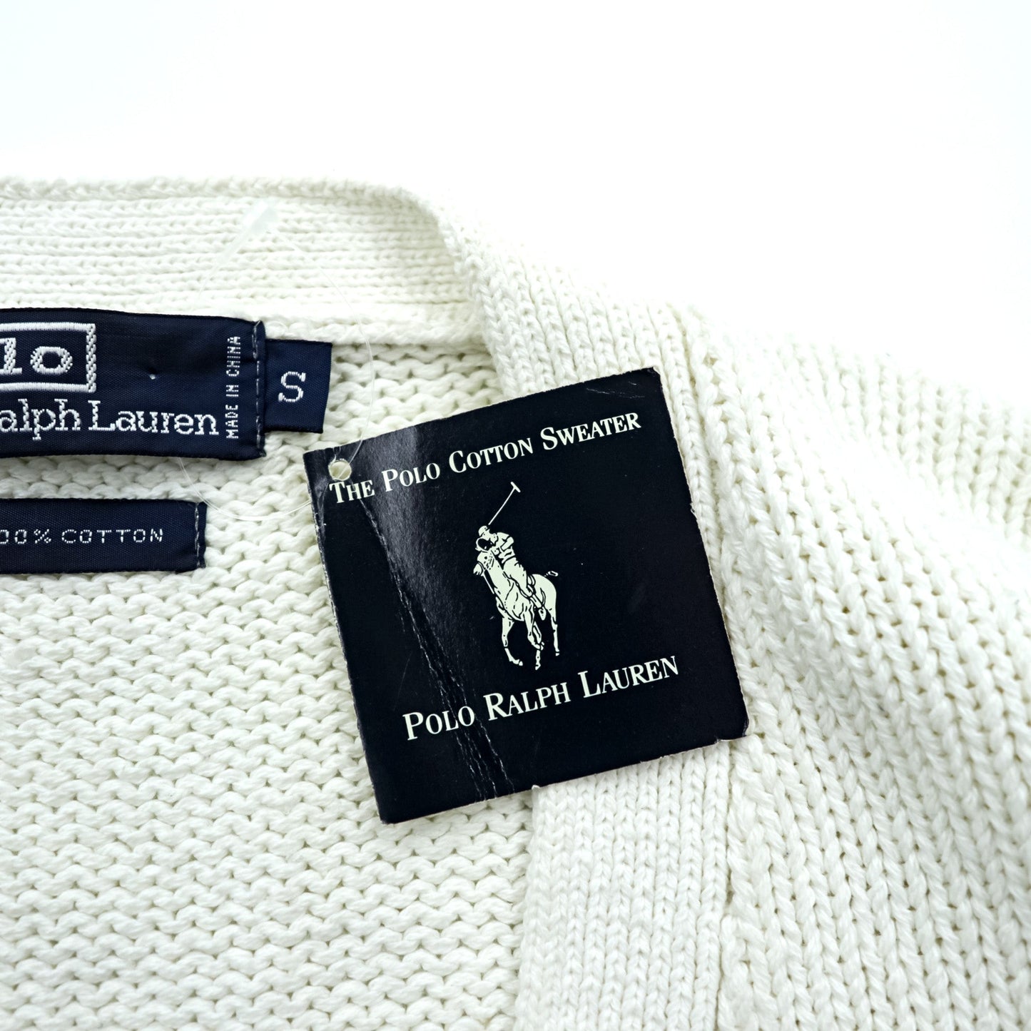Polo Ralph Lauren 90年代 ニット Vネック カーディガン S ホワイト コットン ポケット 未使用品