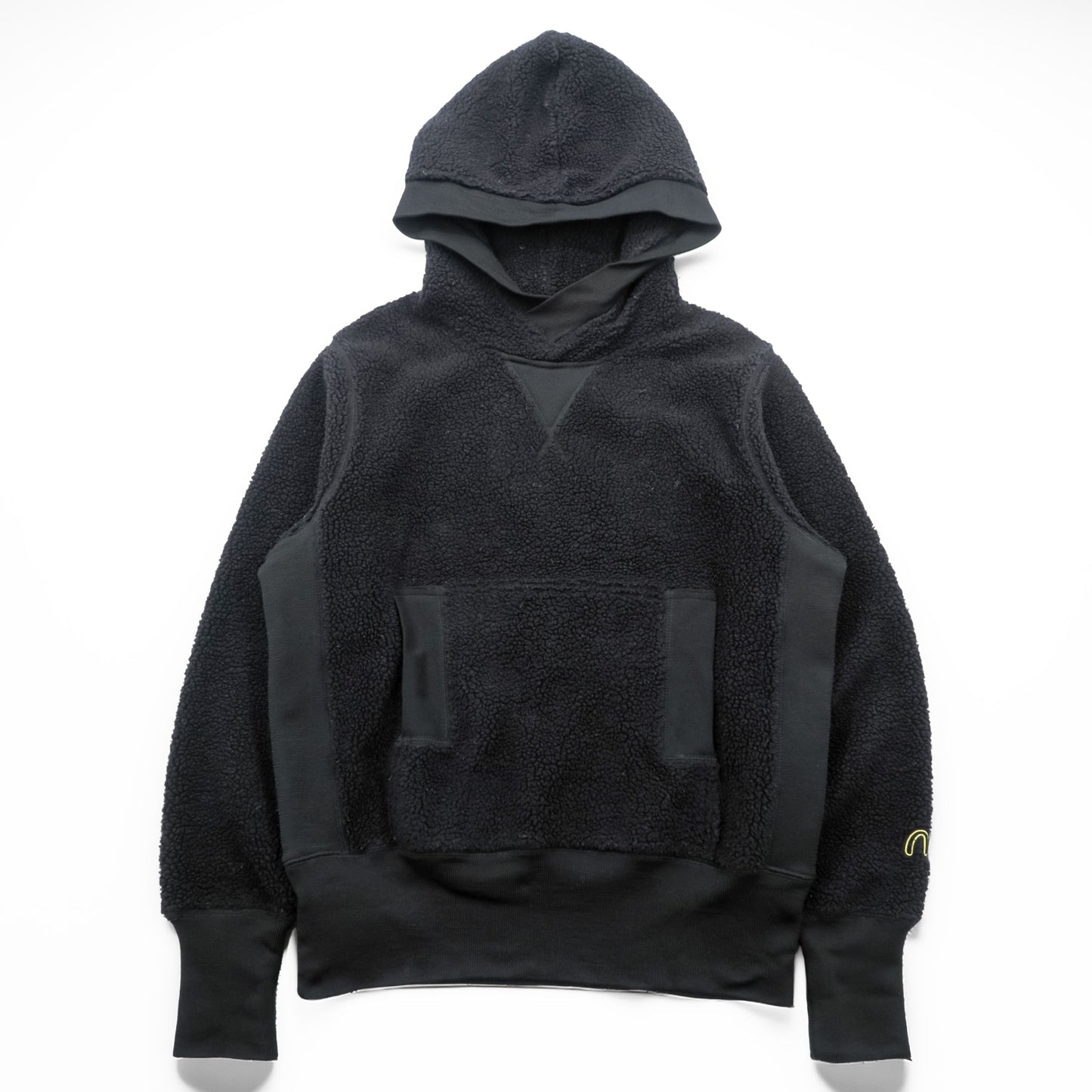 EVISU (YAMANE GUARANTEED) ボア フリース パーカー L ブラック プルオーバー フロント カンガルーポケット