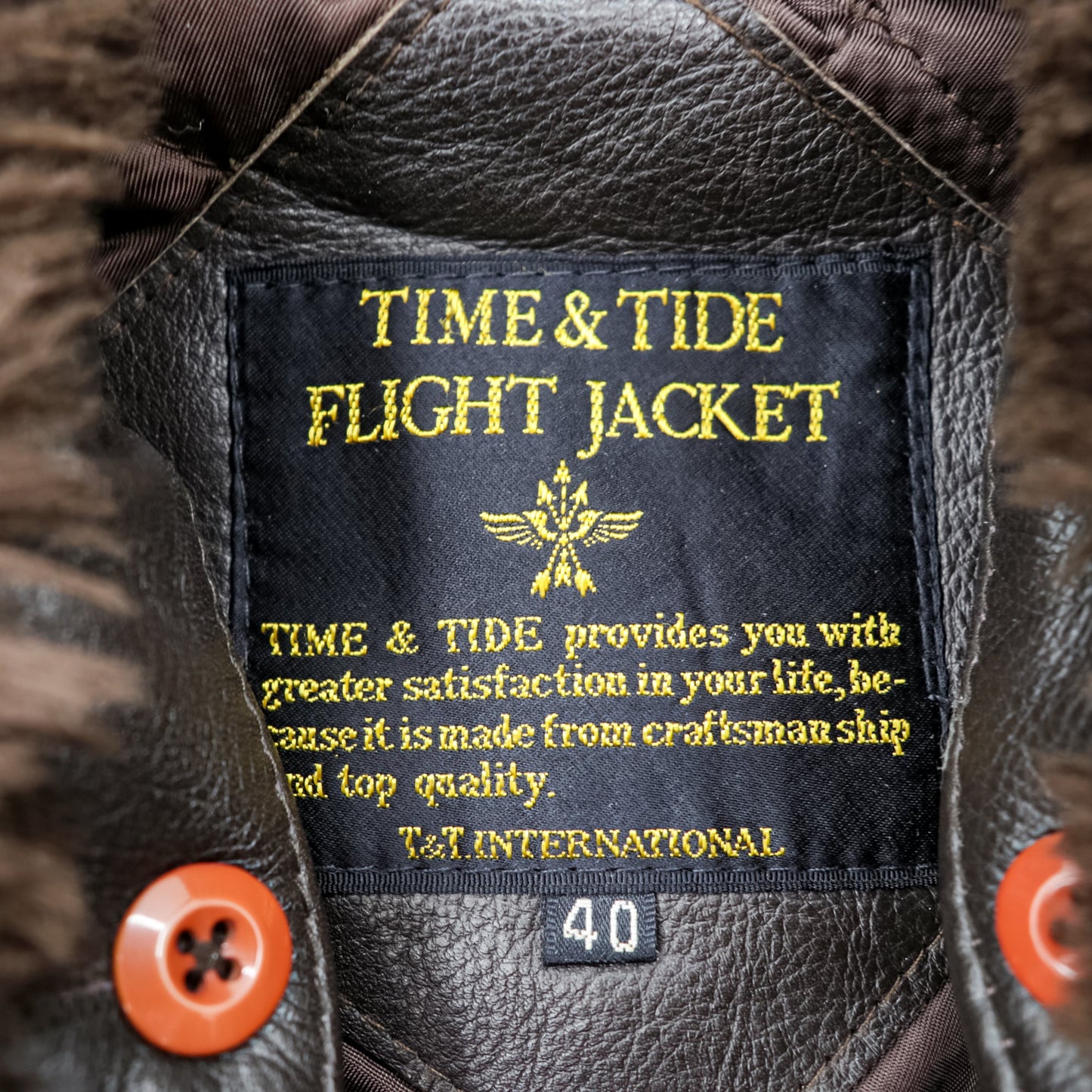 TIME & TIDE 90年代 ヴィンテージ G-1 レザー フライトジャケット L ブラウン 中綿 エポレット チンストラップ 襟ボア着脱式